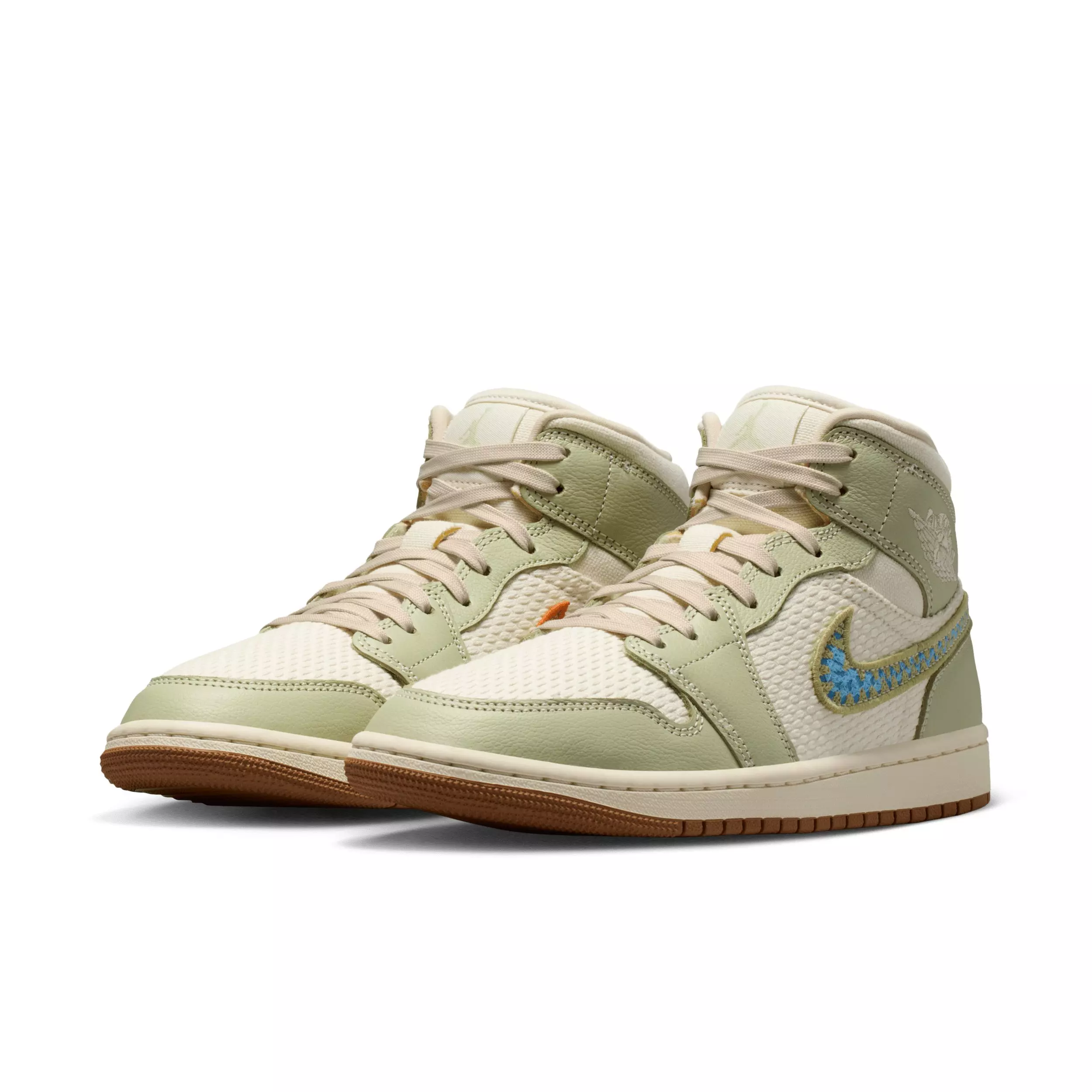 Jordan 1 Mid SE "Olive Aura/Lawn/University Blue/Pearl White" Women's Shoe - OLIVE/LAWN/BLUE/WHITE