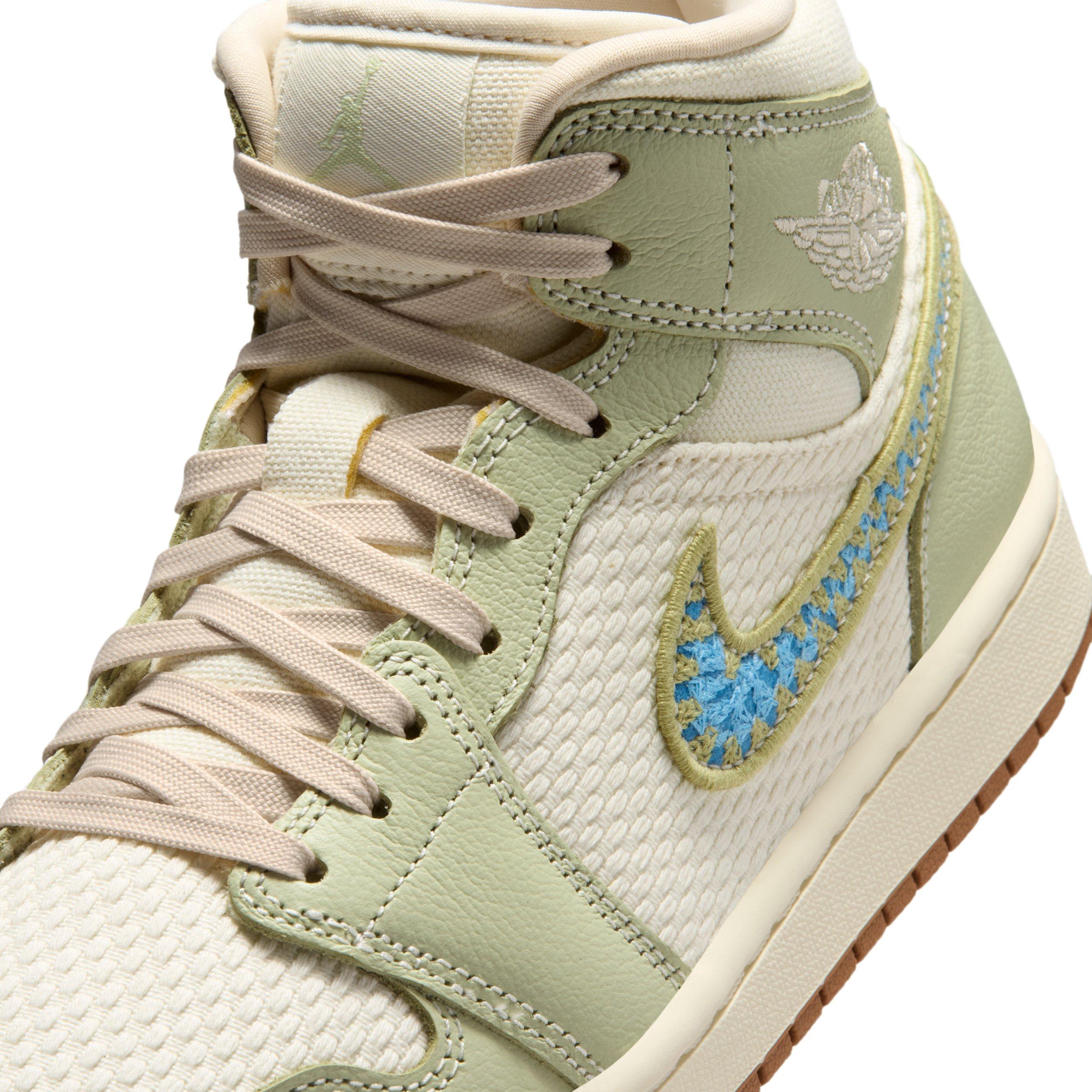 Jordan 1 Mid SE "Olive Aura/Lawn/University Blue/Pearl White" Women's Shoe - OLIVE/LAWN/BLUE/WHITE Thumbnail View 7
