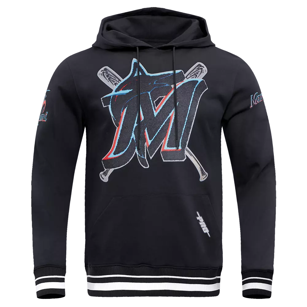 Pro Standard Men's MLB Miami Marlins Mashup Rib PO Hoodie -Black - BLACK