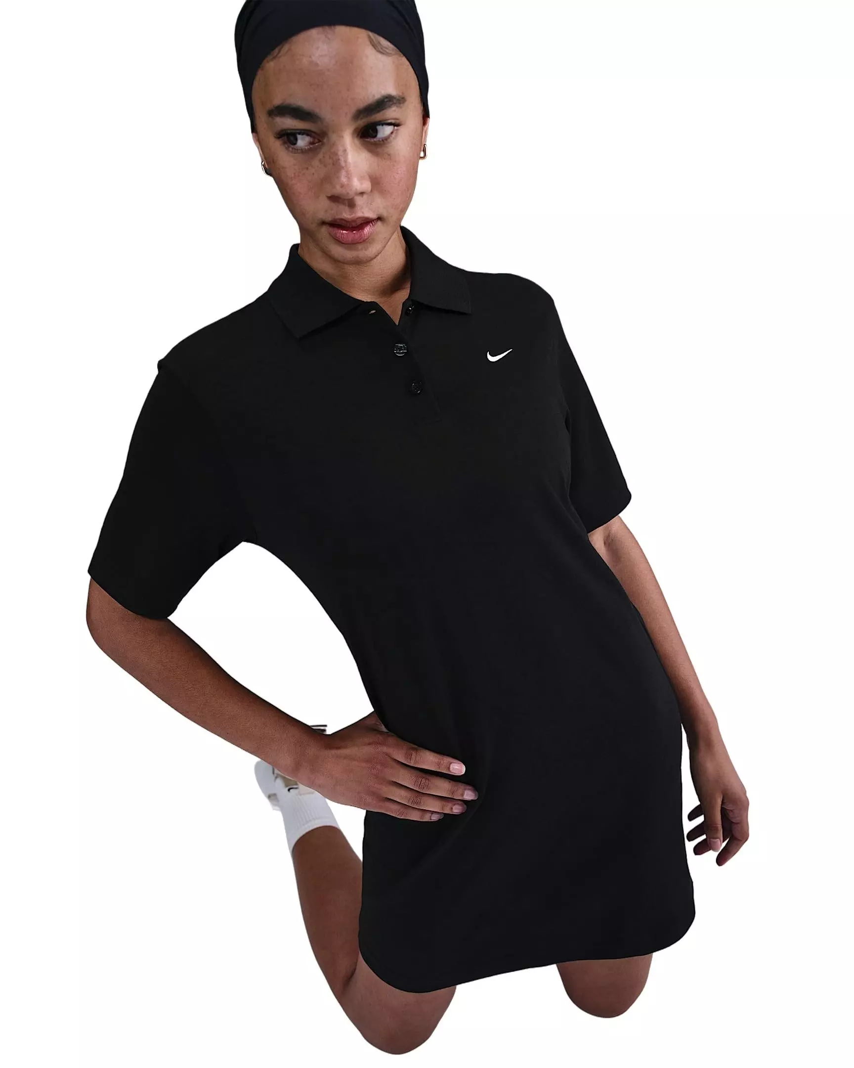 Nike Women's Sportswear Essential Short-Sleeve Polo Dress - Black - BLACK