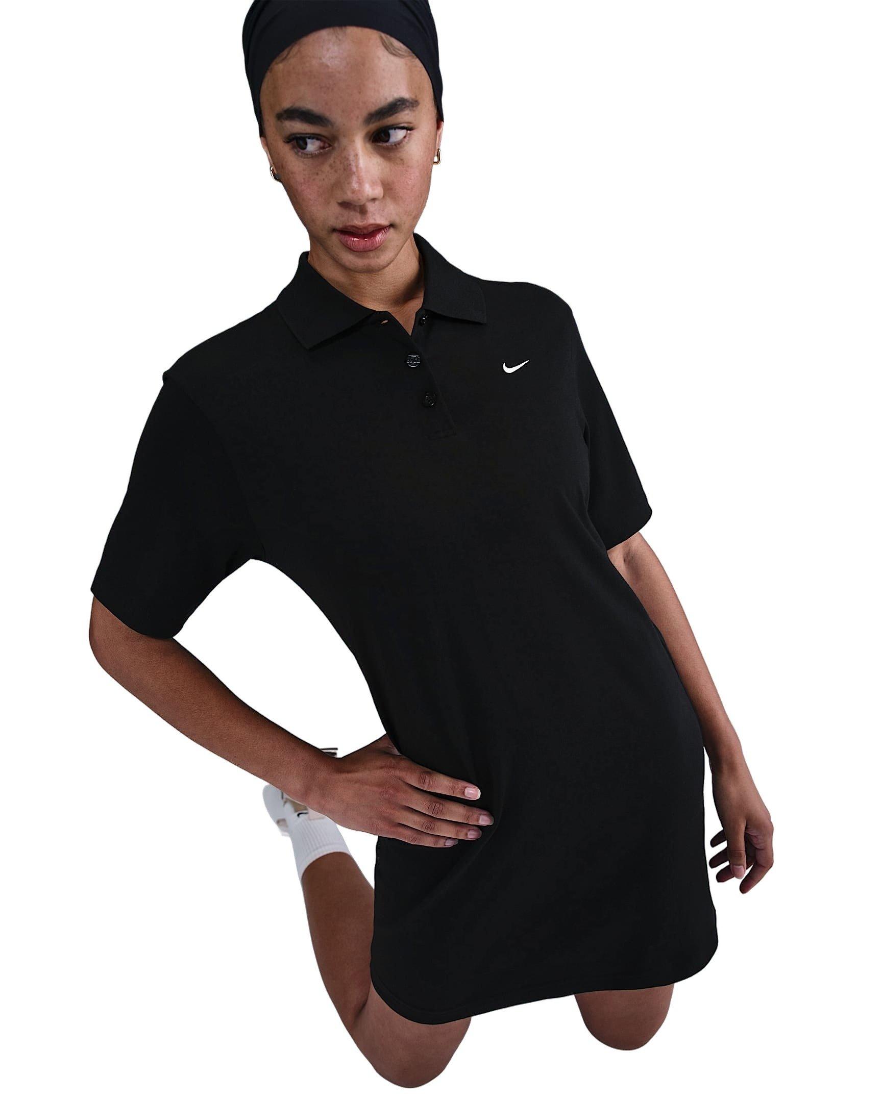 Nike Women's Sportswear Essential Short-Sleeve Polo Dress -Black - BLACK Thumbnail View 3