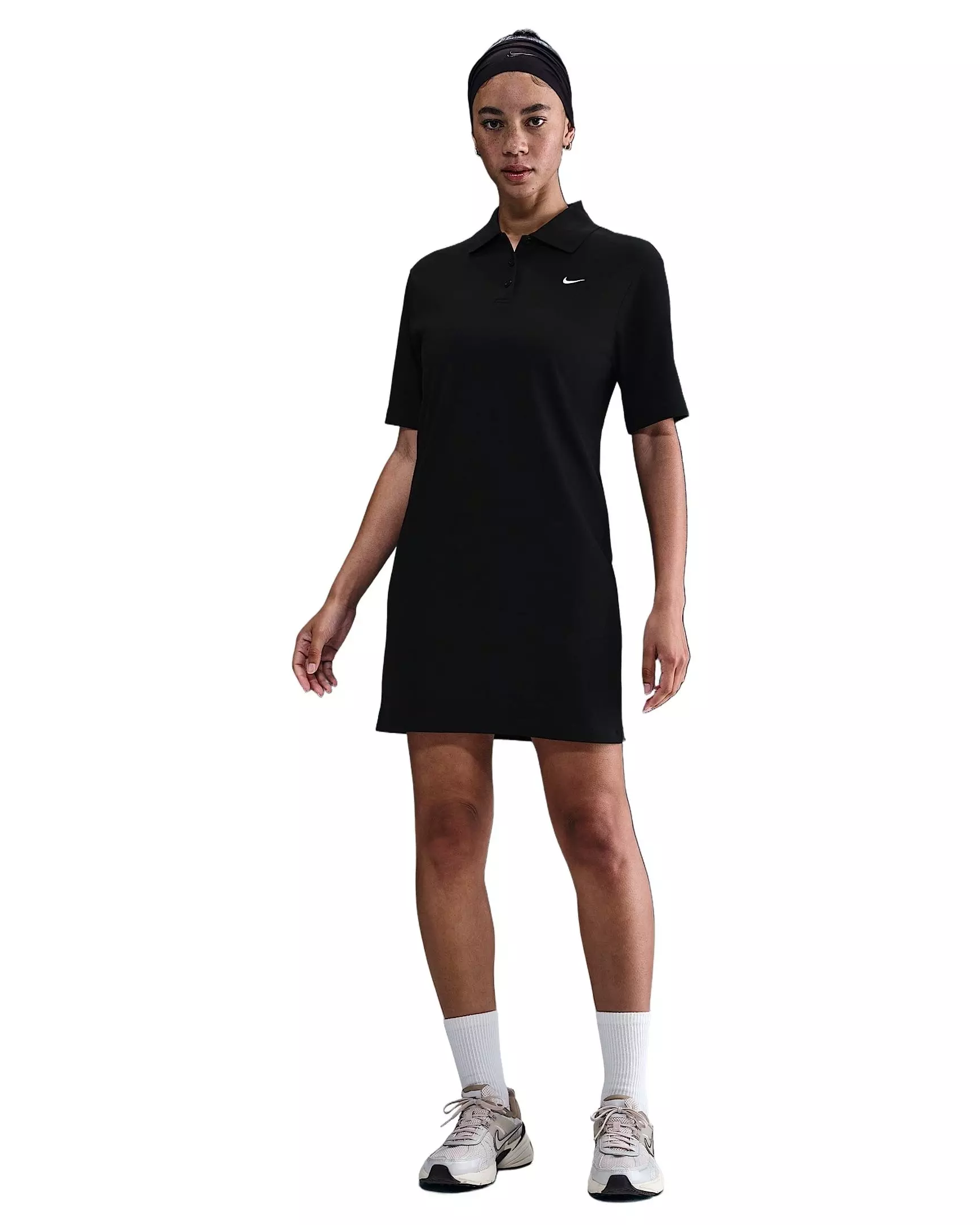Nike Women's Sportswear Essential Short-Sleeve Polo Dress -Black - BLACK