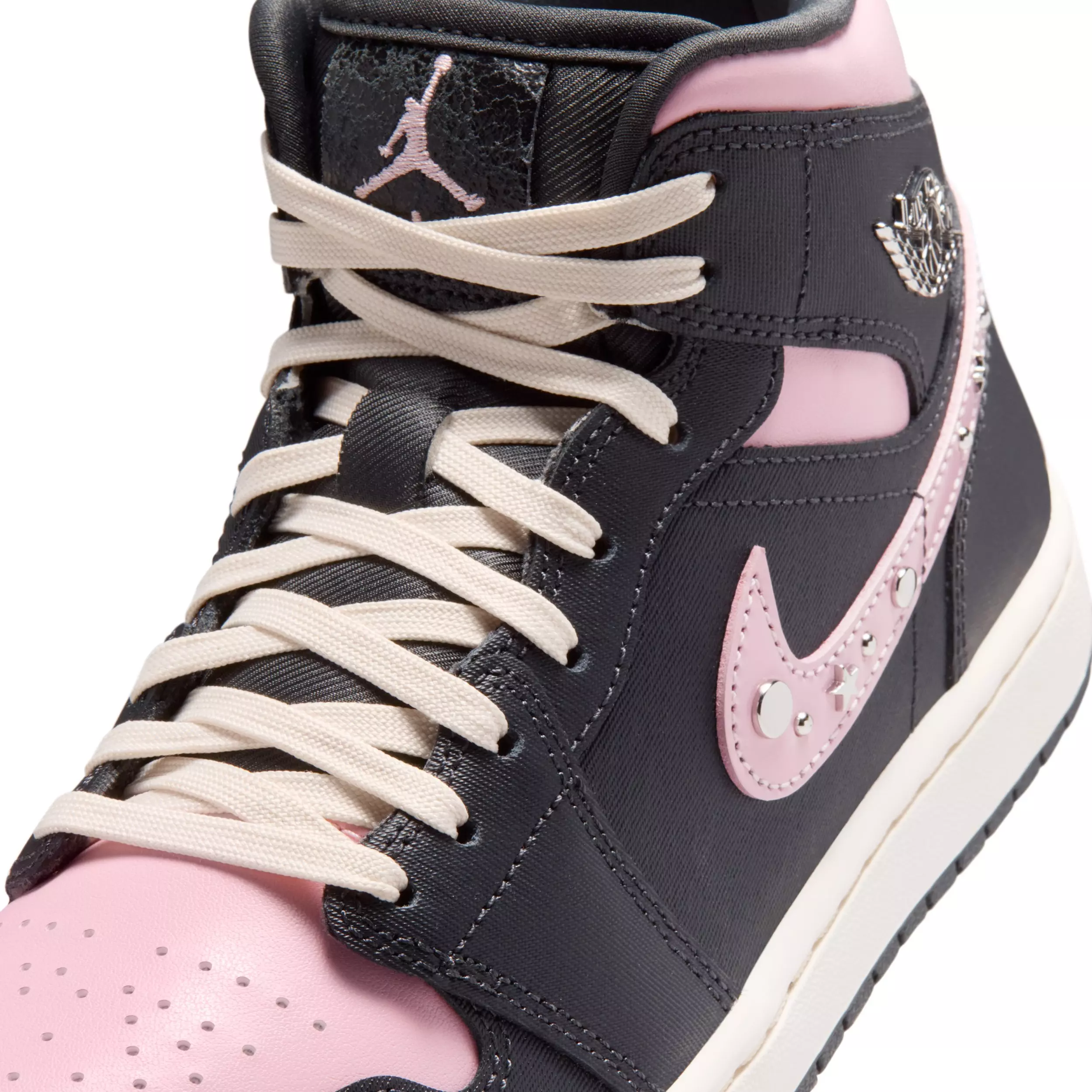 Jordan 1 Mid SE "Anthracite/Iced Carmine/Coconut Milk/Metallic Silver" Women's Shoe - ANTHRACITE/CARMINE/MILK/SILVER