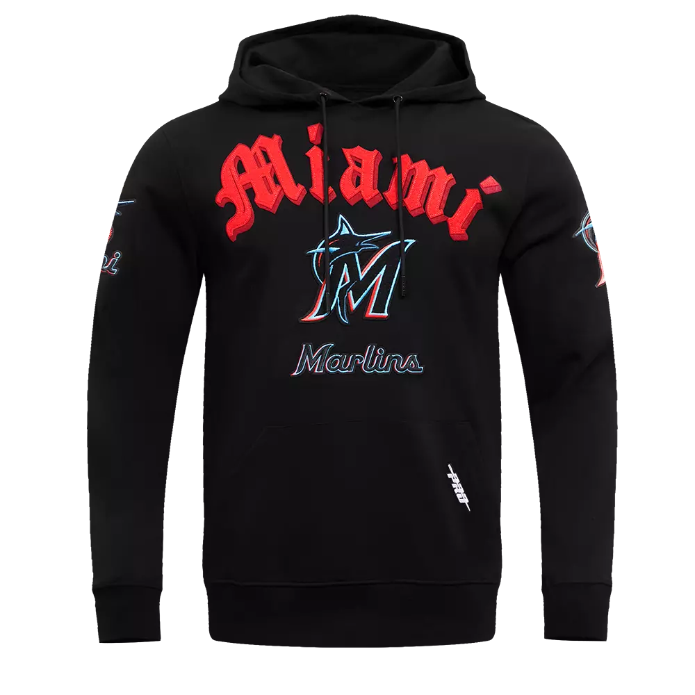 Pro Standard Men's MLB Miami Marlins Old English PO Hoodie -Black - BLACK