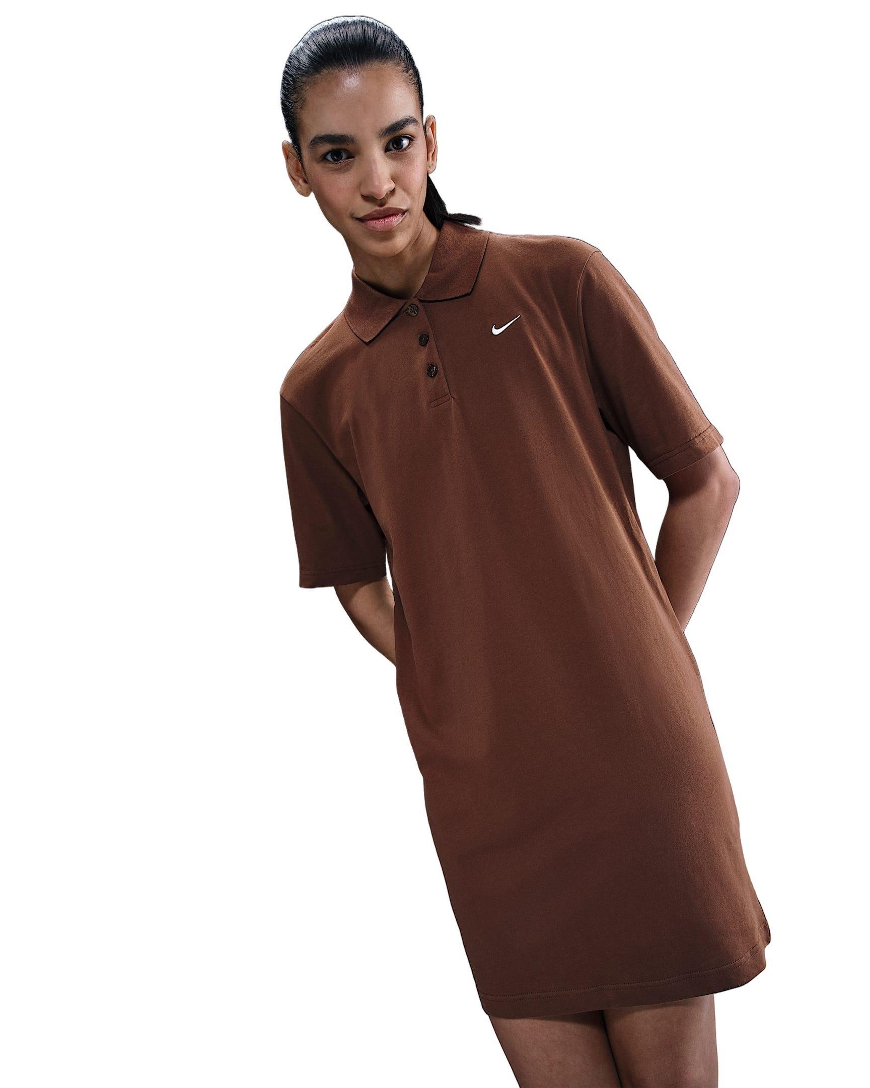Nike Women's Sportswear Essential Short-Sleeve Polo Dress -Brown