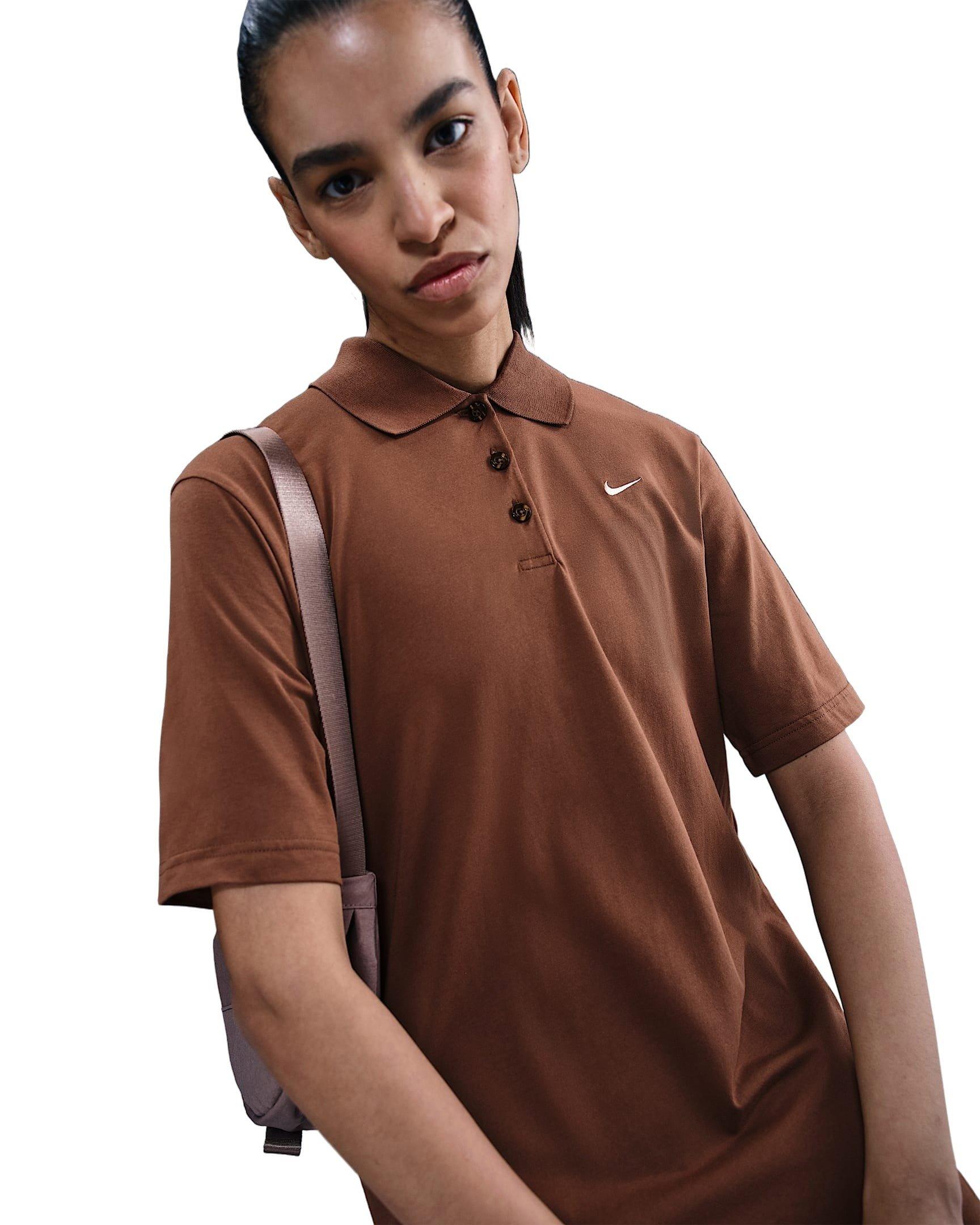 Nike Women's Sportswear Essential Short-Sleeve Polo Dress -Brown - BROWN Thumbnail View 3