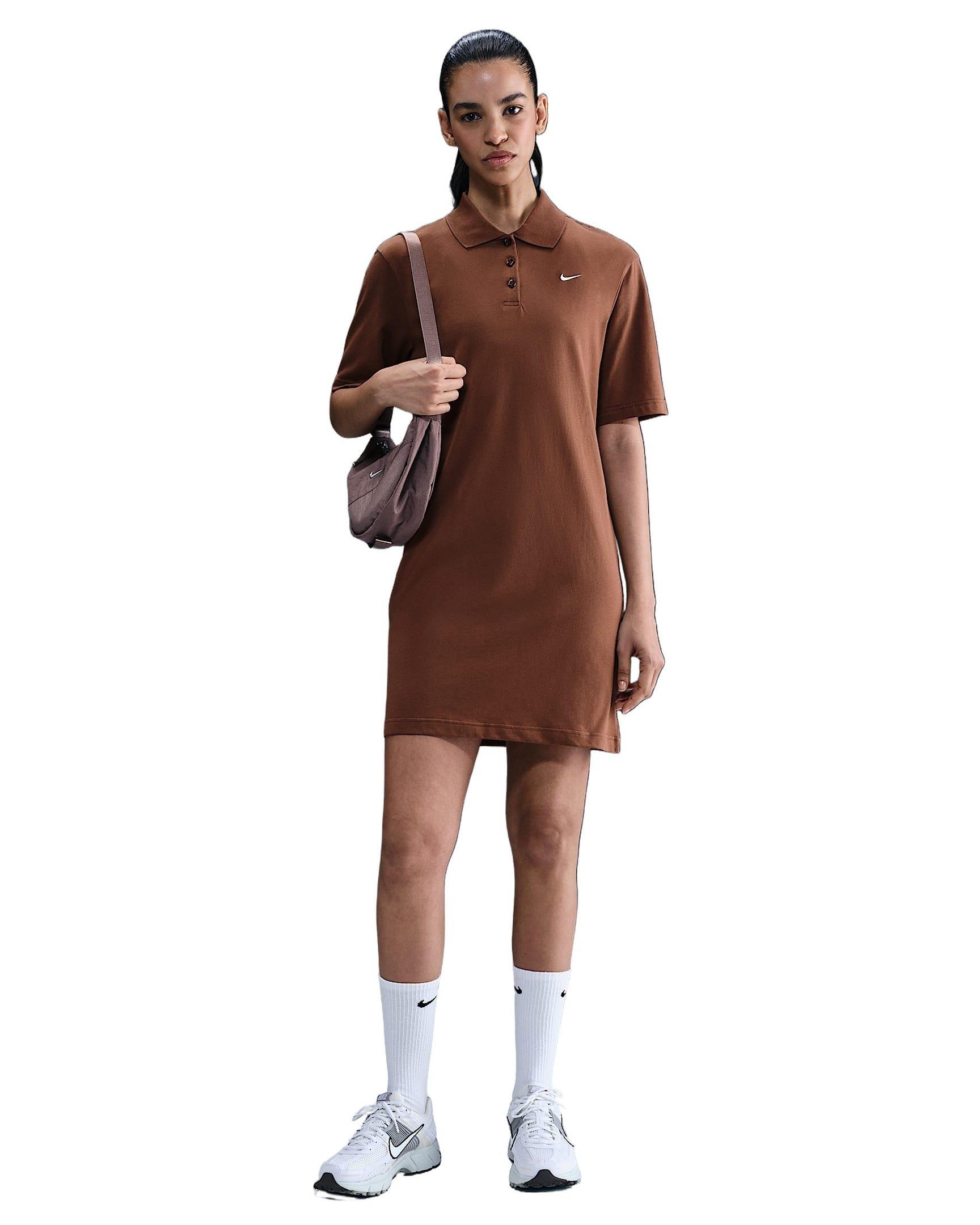 Nike Women's Sportswear Essential Short-Sleeve Polo Dress -Brown - BROWN Thumbnail View 4