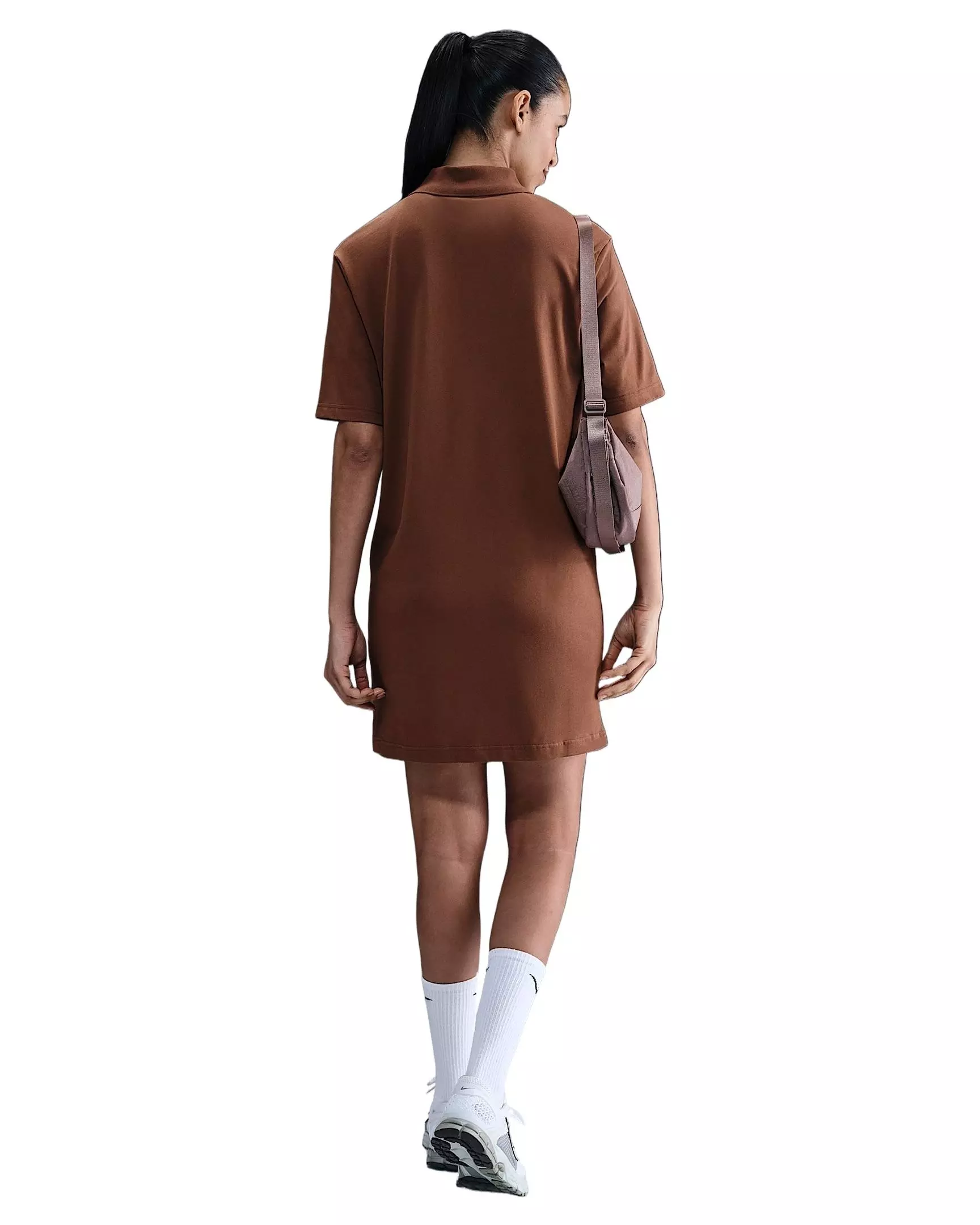 Nike Women's Sportswear Essential Short-Sleeve Polo Dress -Brown - BROWN
