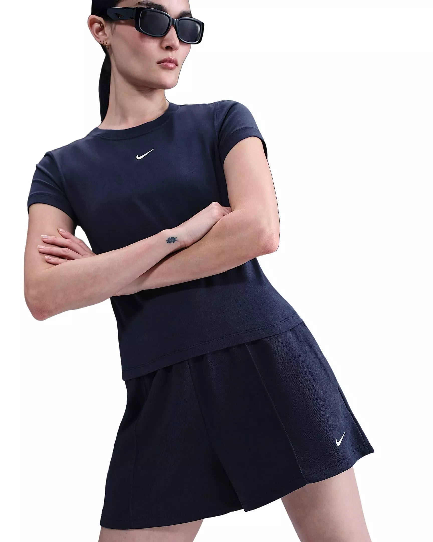 Nike Women's Sportswear Chill Terry Mid-Rise 4" French Terry Shorts - Navy - NAVY