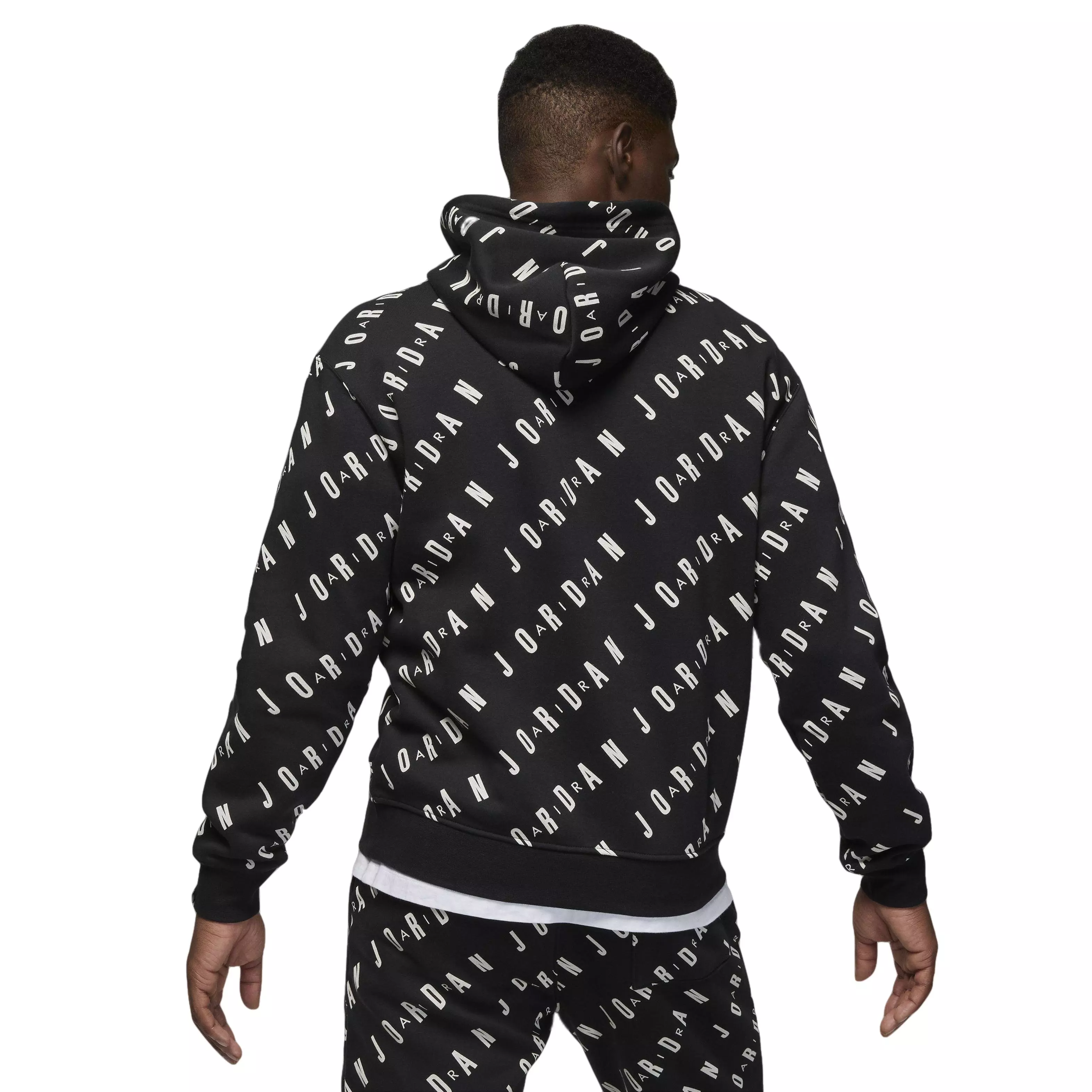 Jordan Men's Essential All Over Print Graphic Fleece Pullover Hoodie-Black - BLACK