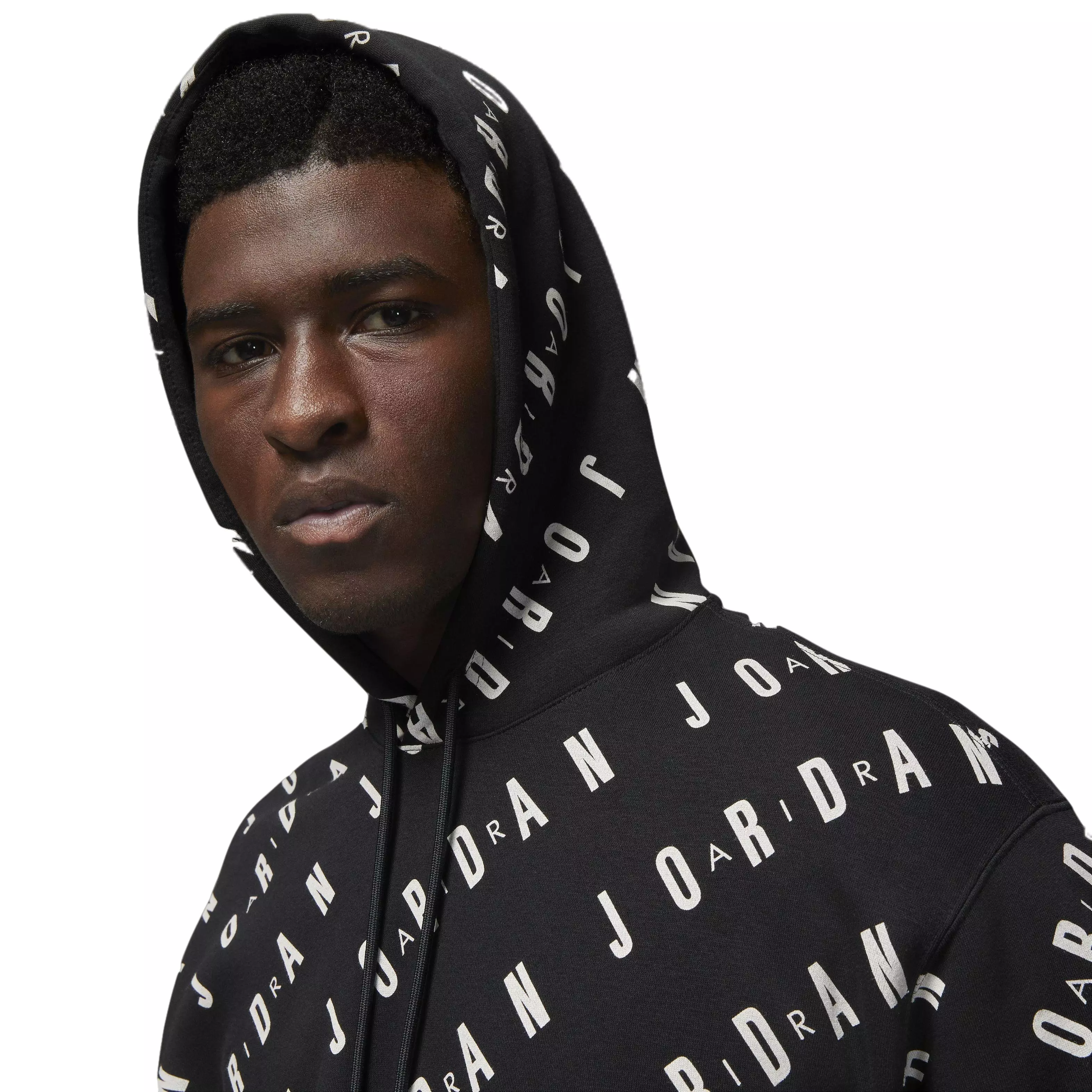 Jordan Men's Essential All Over Print Graphic Fleece Pullover Hoodie-Black - BLACK