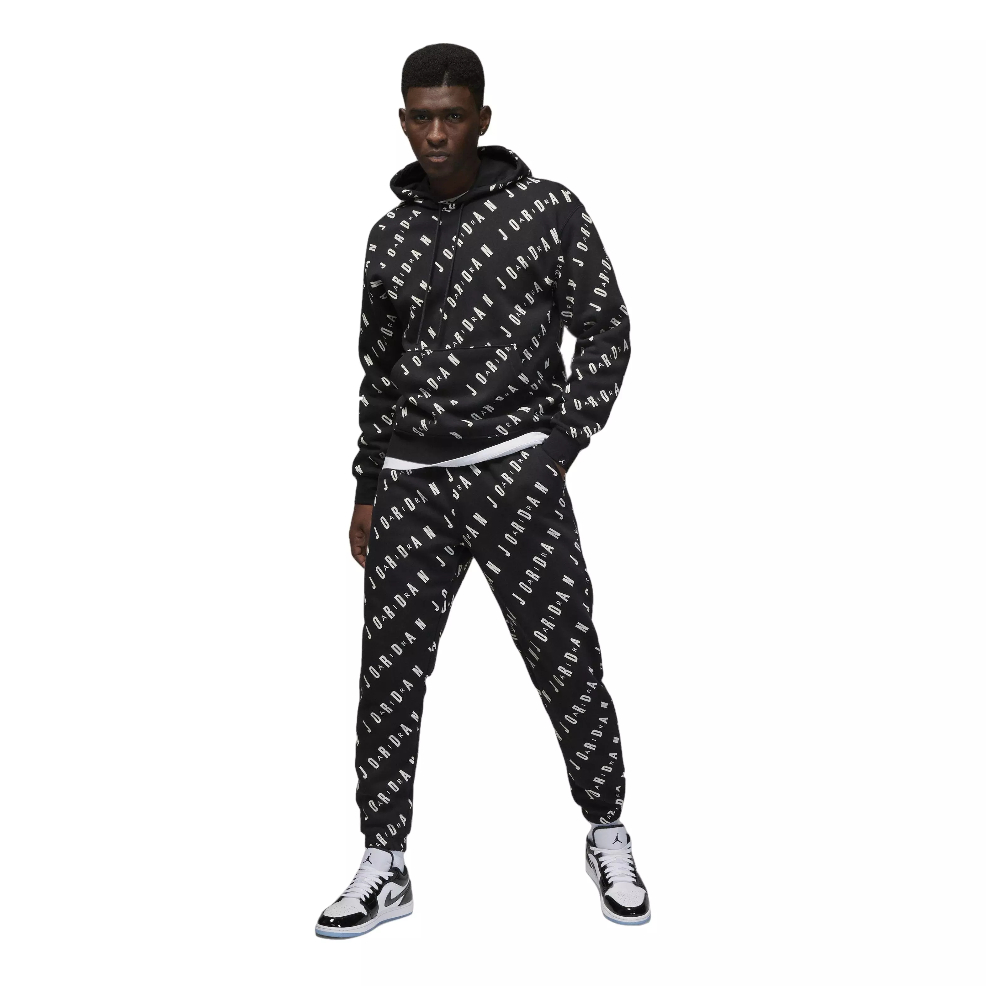 Jordan Men's Essential All Over Print Graphic Fleece Pullover Hoodie-Black - BLACK