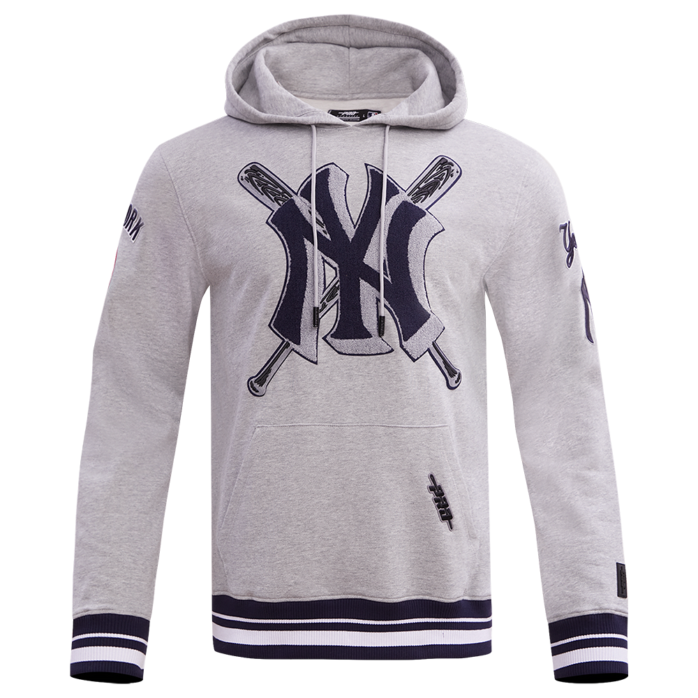 Pro Standard Men's MLB New York Yankees Mashup Rib PO Hoodie -Grey/Navy - GREY/NAVY Thumbnail View 1