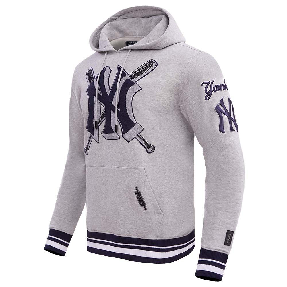Pro Standard Men's MLB New York Yankees Mashup Rib PO Hoodie -Grey/Navy - GREY/NAVY Thumbnail View 3