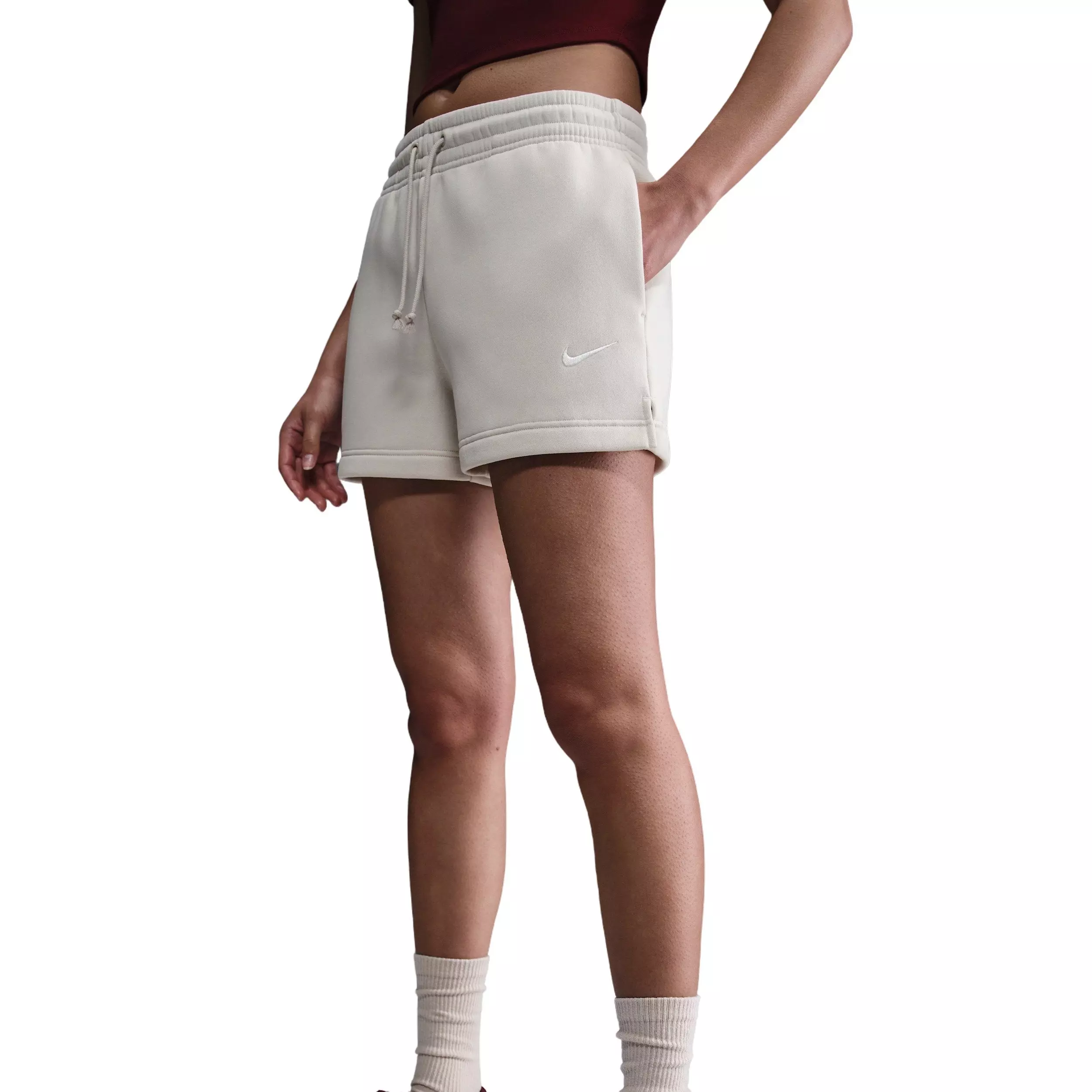 Nike Women's Sportswear Phoenix Fleece Mid-Rise 4" Shorts -Lt Brown - LT BROWN