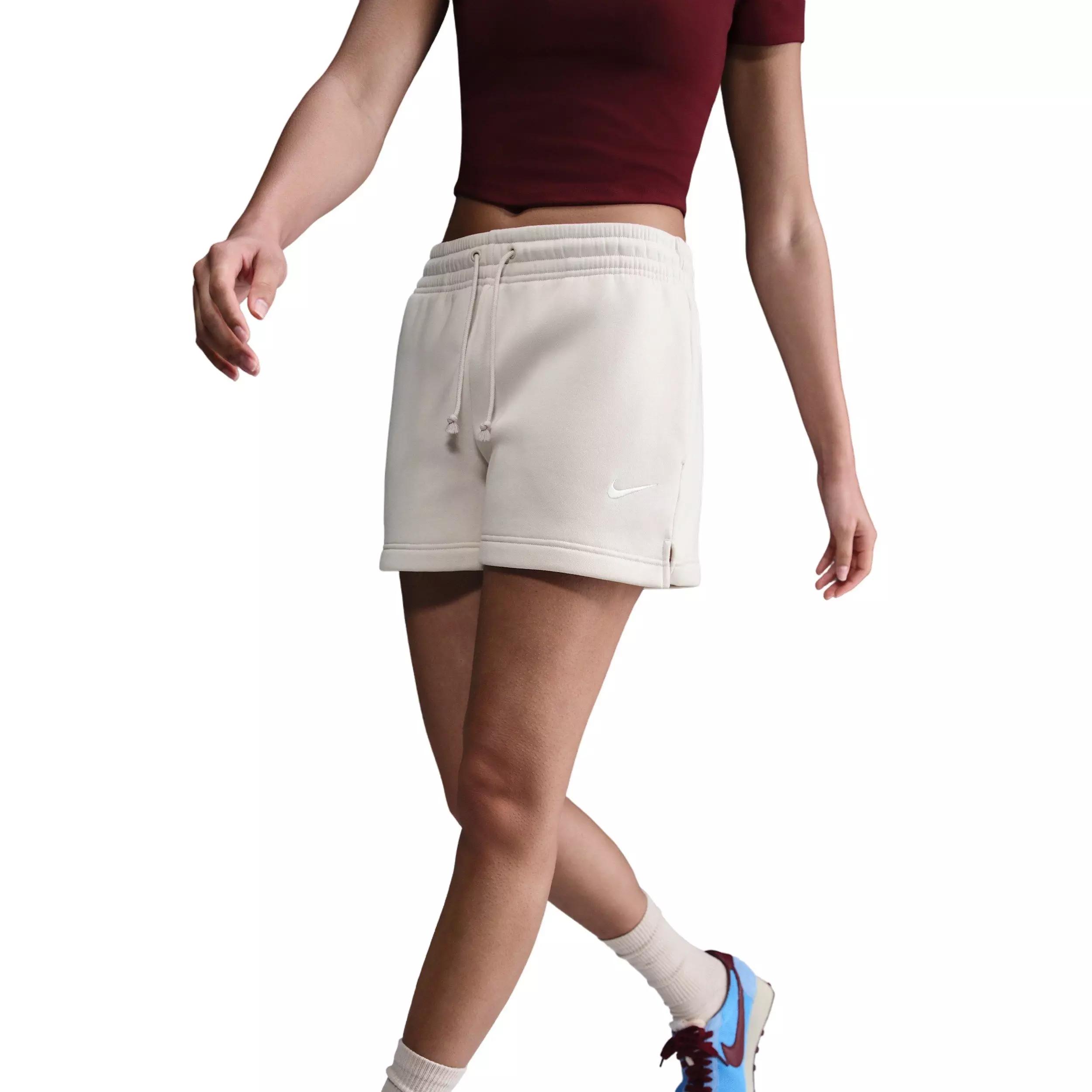 Nike Women's Sportswear Phoenix Fleece Mid-Rise 4" Shorts -Lt Brown - LT BROWN