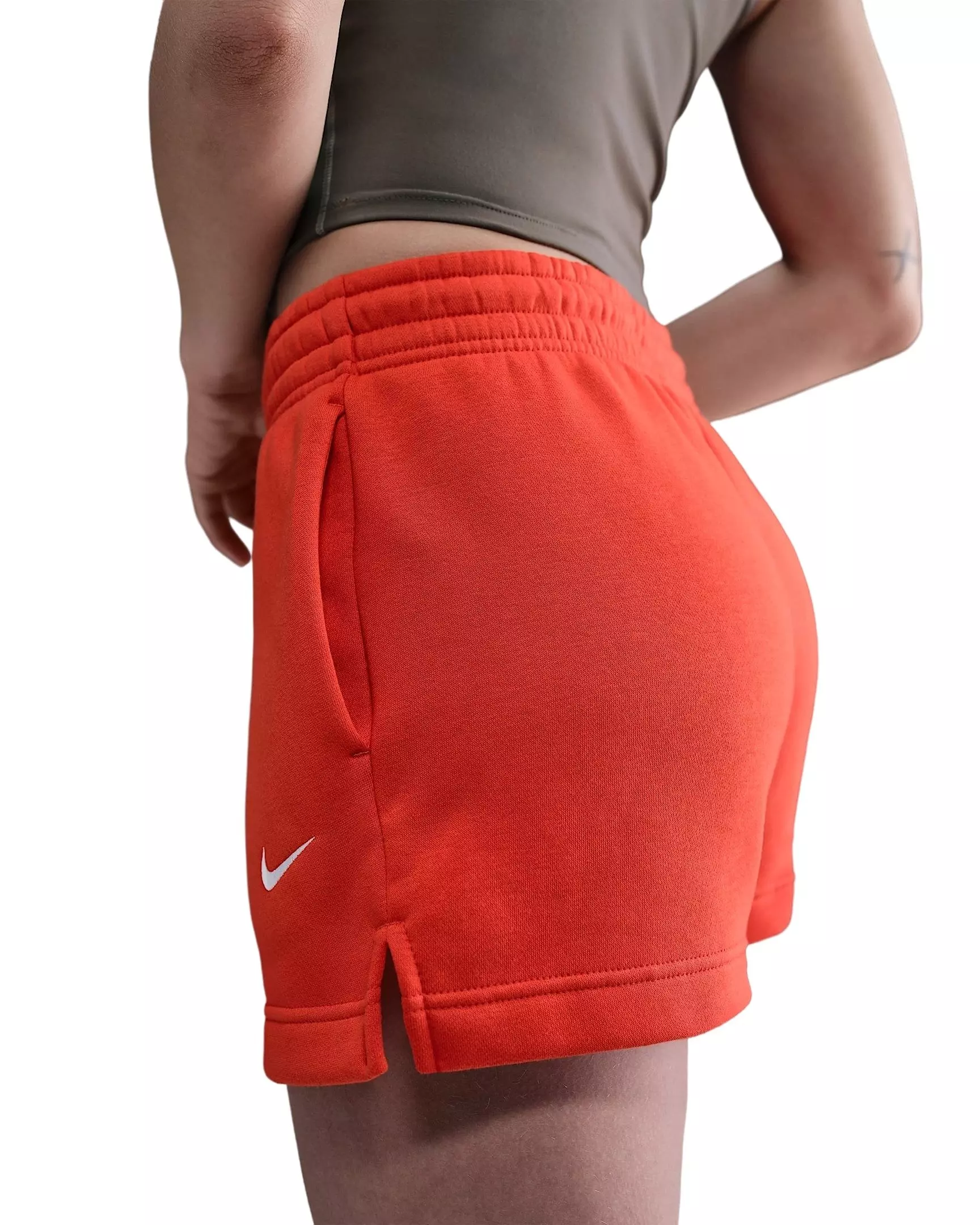 Nike Women's Sportswear Phoenix Fleece Mid-Rise 4" Shorts -Red - RED