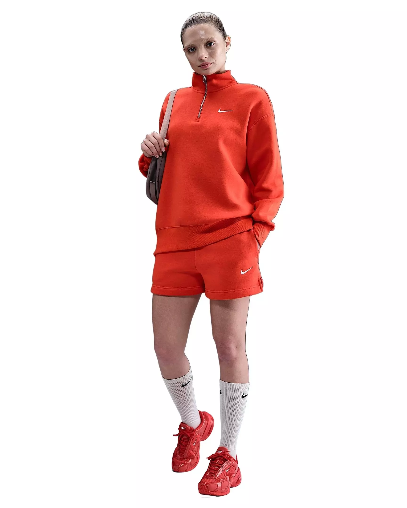 Nike Women's Sportswear Phoenix Fleece Mid-Rise 4" Shorts - Red - RED