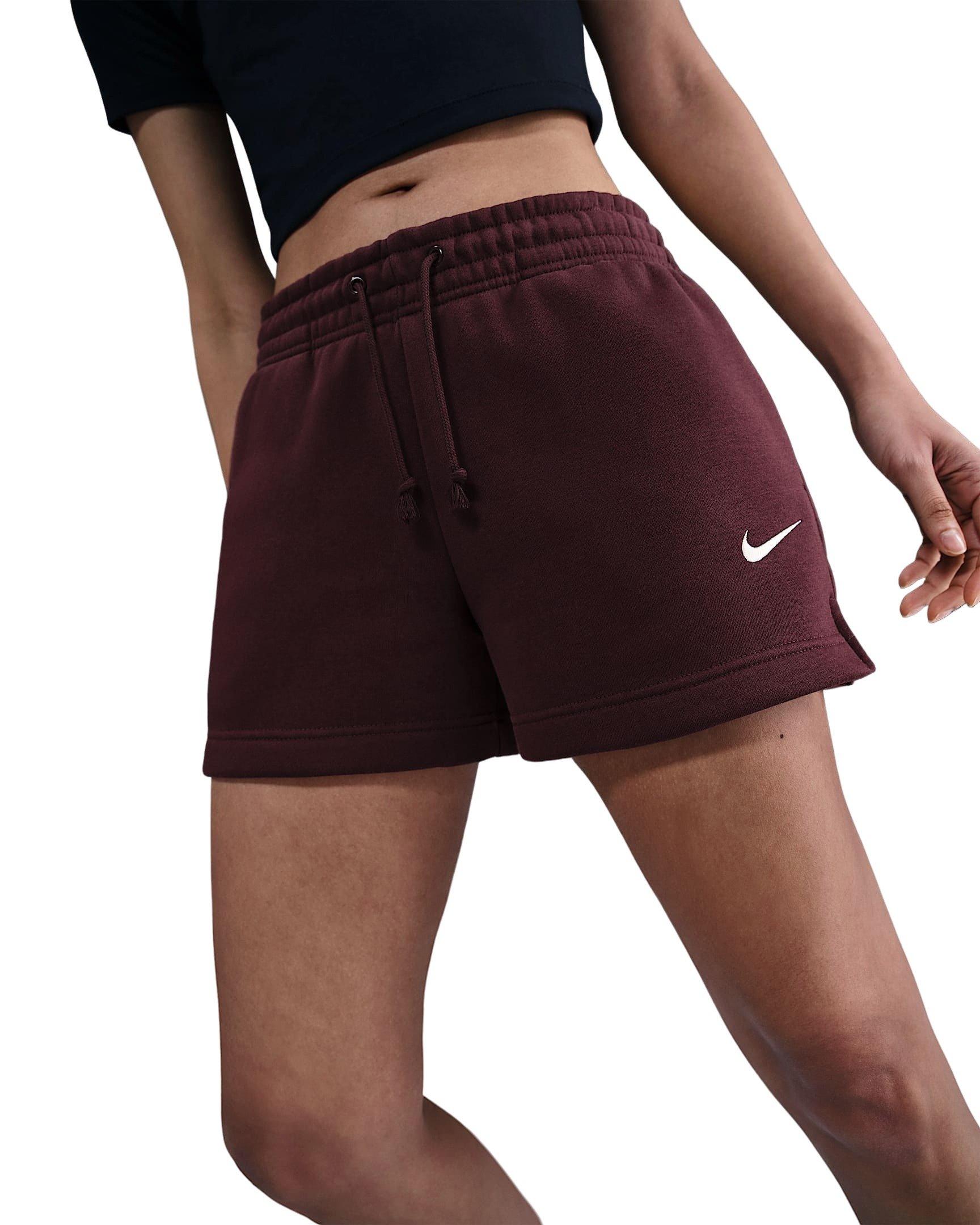 Nike Women's Sportswear Phoenix Fleece Mid-Rise 4" Shorts -Burgundy - BURGUNDY Thumbnail View 1
