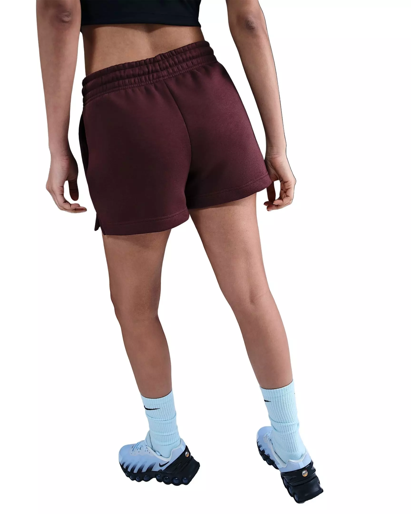 Nike Women's Sportswear Phoenix Fleece Mid-Rise 4" Shorts -Burgundy - BURGUNDY