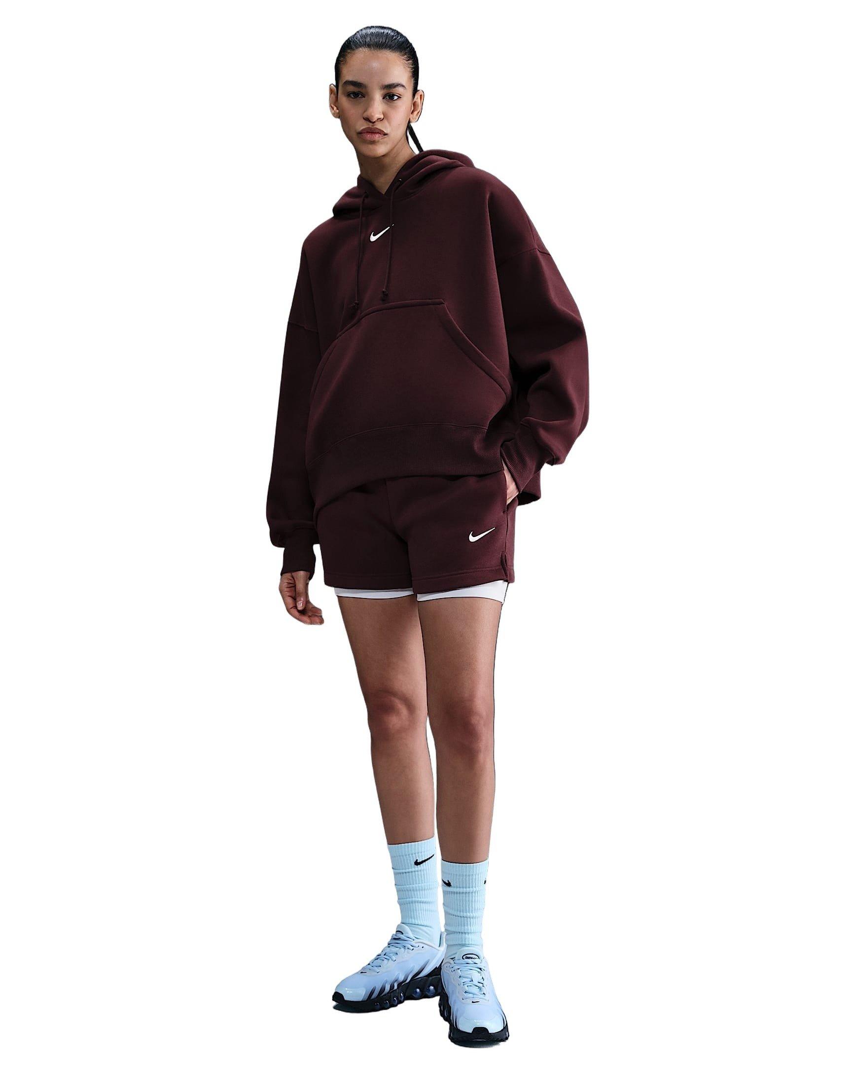 Nike Women's Sportswear Phoenix Fleece Mid-Rise 4" Shorts -Burgundy - BURGUNDY Thumbnail View 4