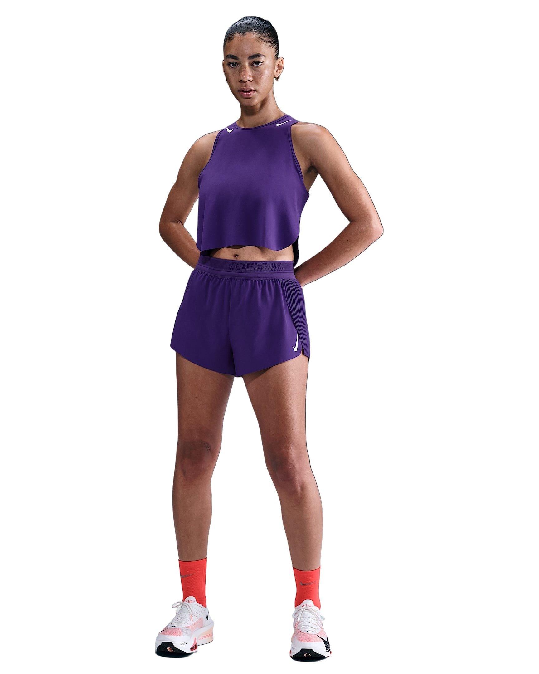 Nike Women's AeroSwift Dri-FIT ADV Mid-Rise 3" Brief-Lined Running Shorts -Purple - PURPLE Thumbnail View 4