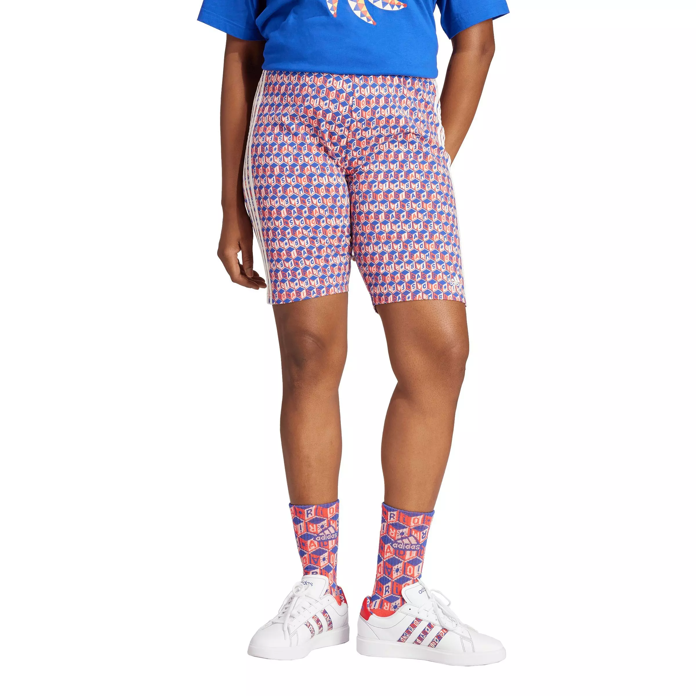 adidas Women's x FARM Rio Bike Shorts-Blue/Red - BLUE/RED