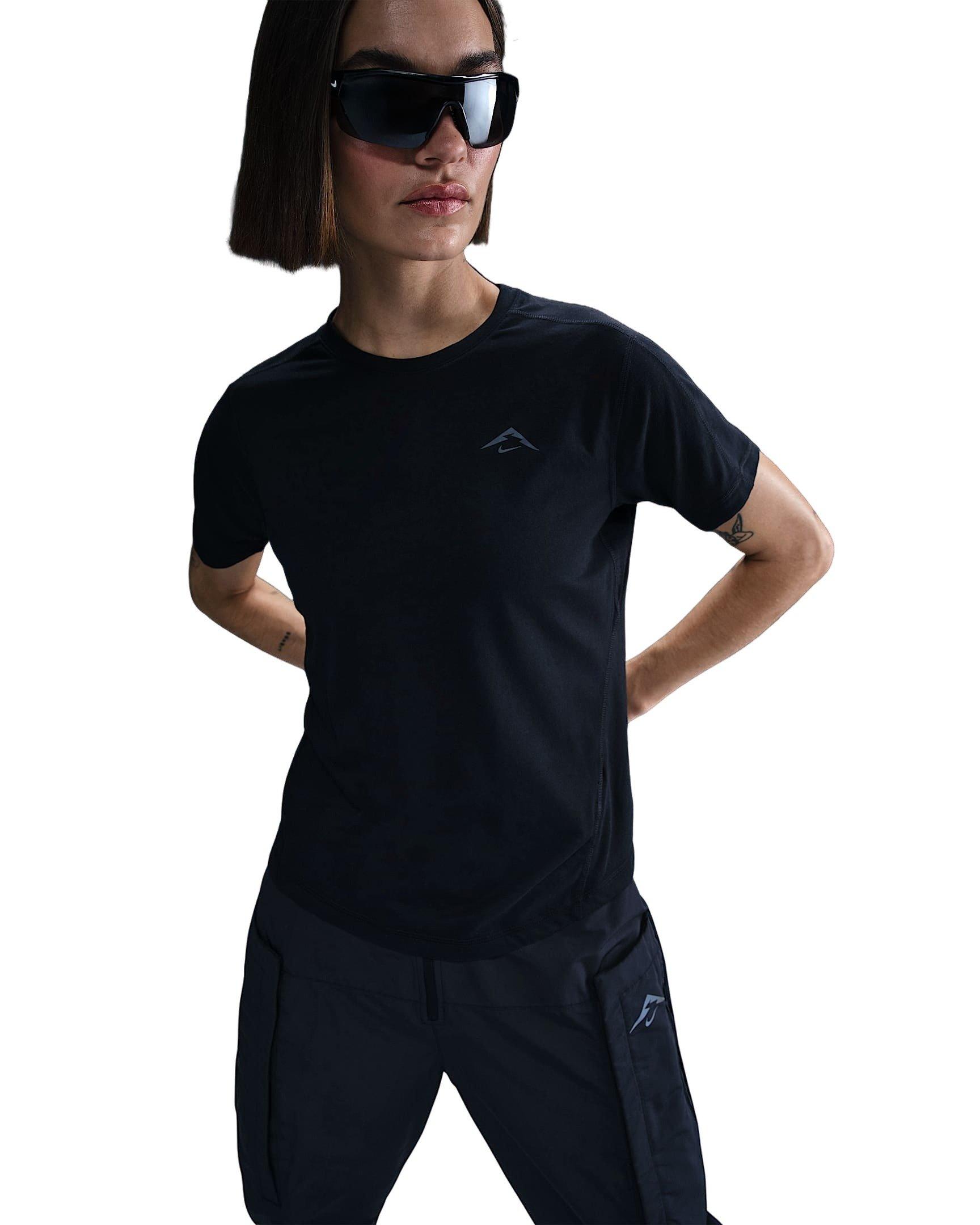 Nike Women's Trail Dri-FIT Short-Sleeve Running Top -Black - BLACK Thumbnail View 4