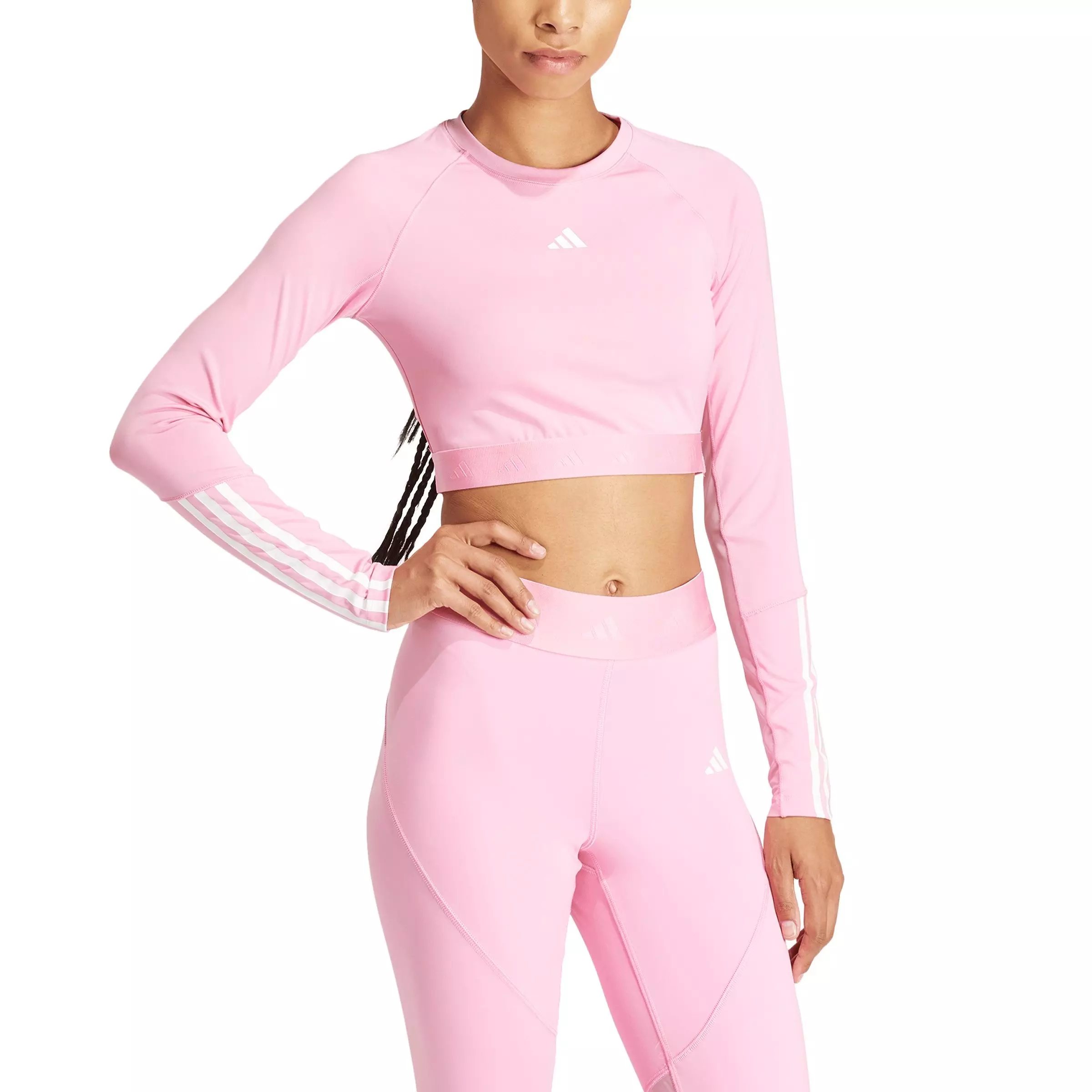 adidas Women's Hyperglam Training Crop Long-Sleeve Top -Pink - PINK