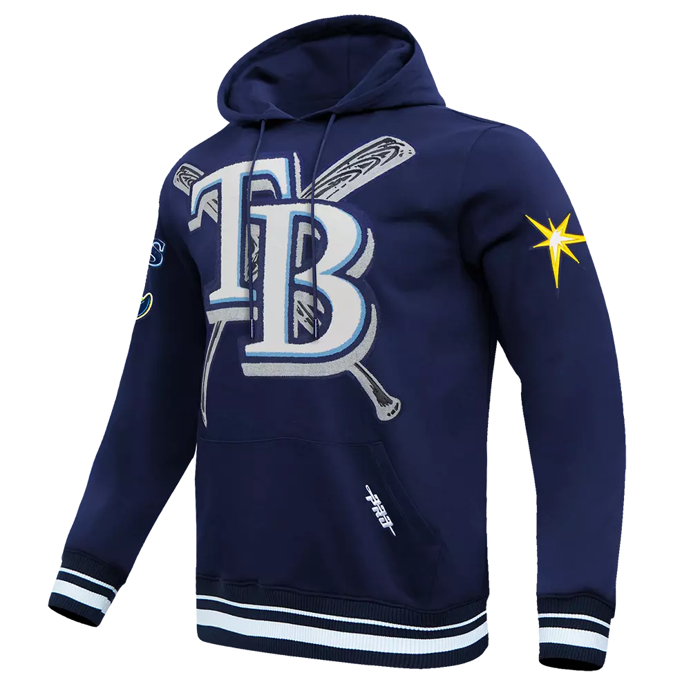 Pro Standard Men's MLB Tampa Bay Rays Mashup Rib Pullover Hoodie - Navy - NAVY