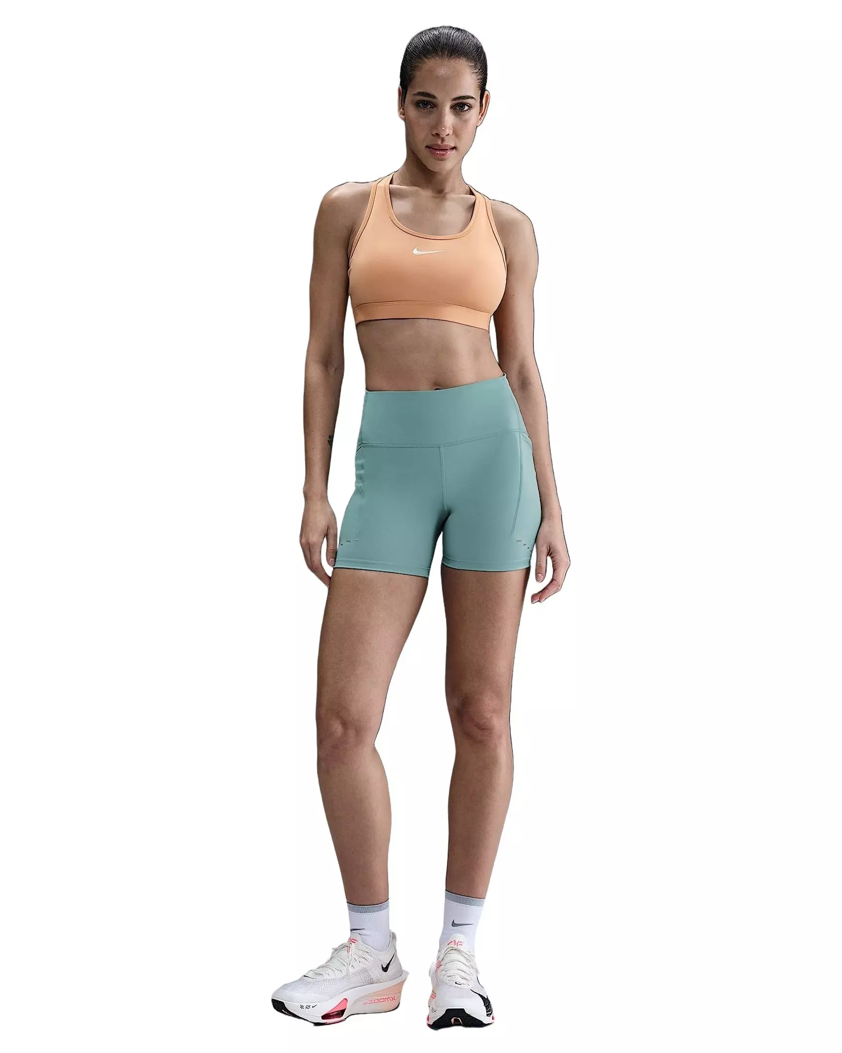 Nike Women's Swift High-Waisted 4" Tight Running Shorts with Pockets -Green - GREEN