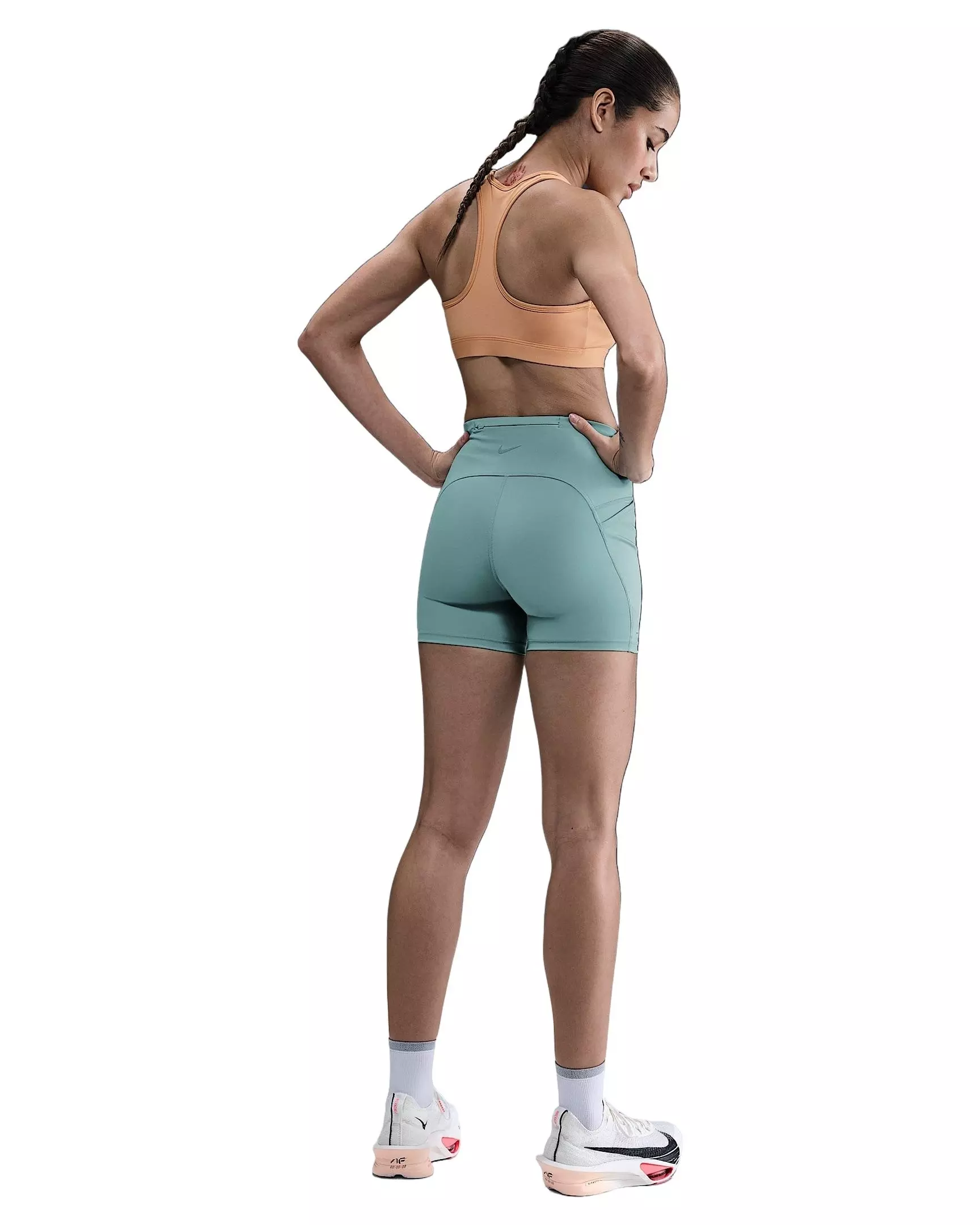 Nike Women's Swift High-Waisted 4" Tight Running Shorts with Pockets -Green - GREEN