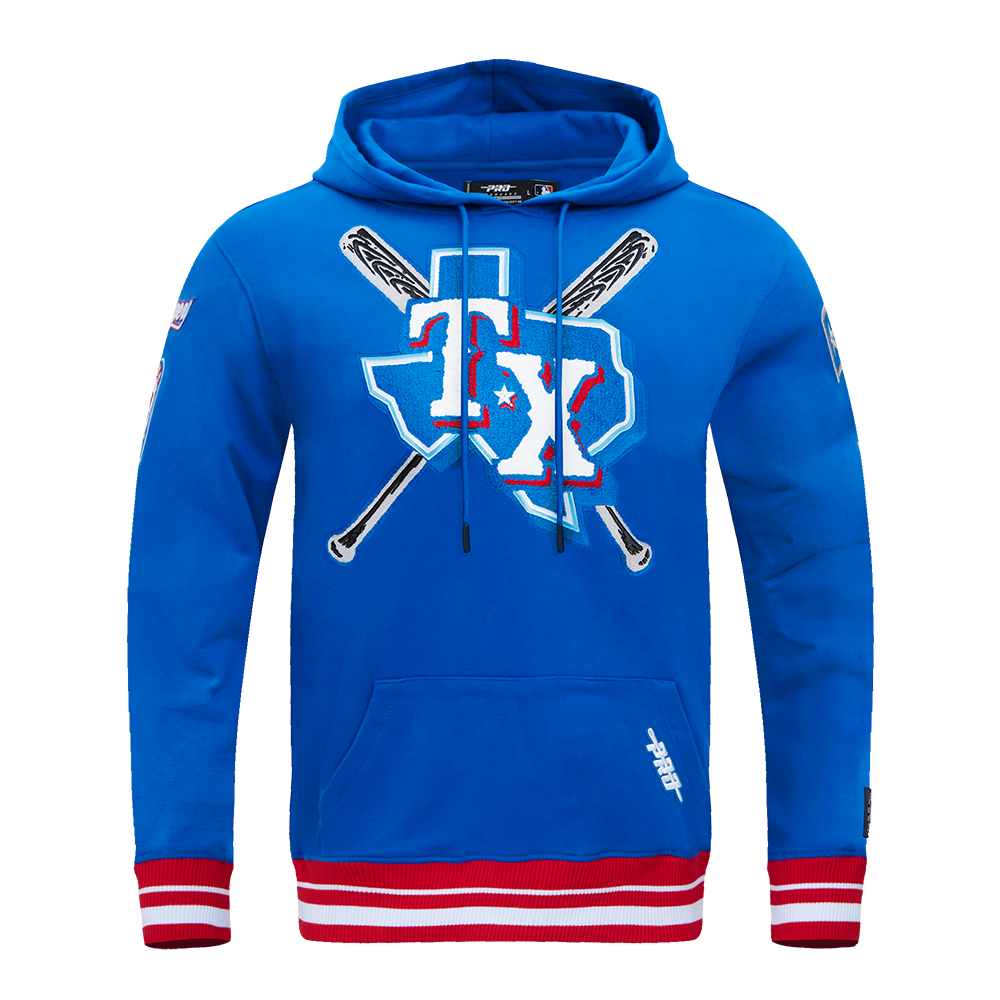 Pro Standard Men's MLB Texas Rangers Mashup Rib PO Hoodie - Blue/Red - BLUE/RED Thumbnail View 1