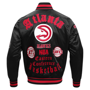 Pro Standard Men's NBA Atlanta Hawks Old English Rib Satin Varsity Jacket -Black/Red