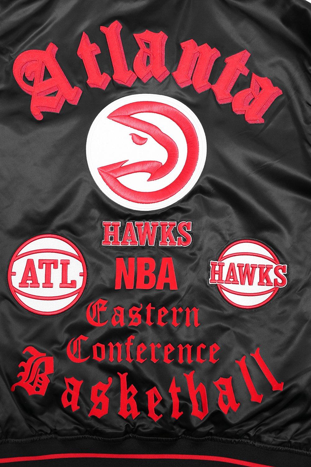 Pro Standard Men's NBA Atlanta Hawks Old English Rib Satin Varsity Jacket -Black/Red - BLACK/RED Thumbnail View 5