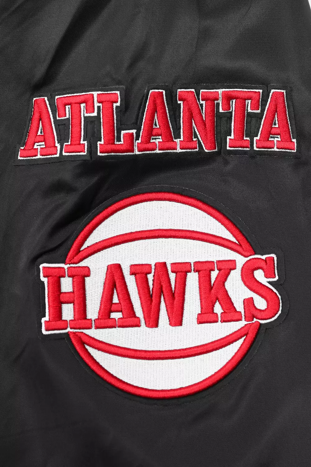 Pro Standard Men's NBA Atlanta Hawks Old English Rib Satin Varsity Jacket - Black/Red - BLACK/RED