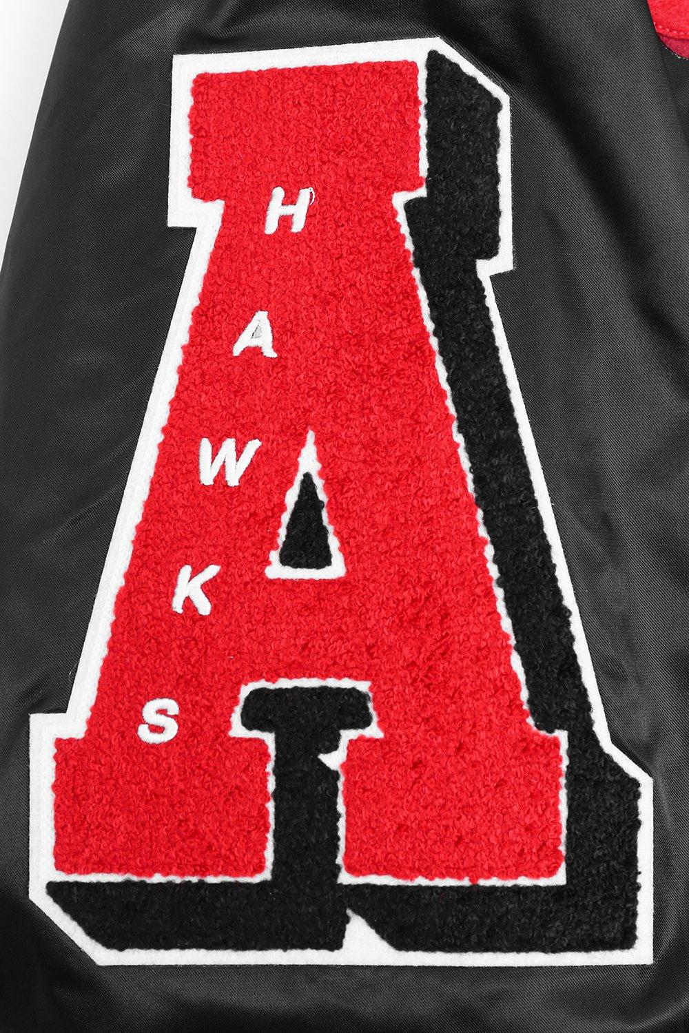 Pro Standard Men's NBA Atlanta Hawks Old English Rib Satin Varsity Jacket -Black/Red - BLACK/RED Thumbnail View 7