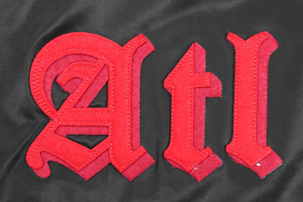 Pro Standard Men's NBA Atlanta Hawks Old English Rib Satin Varsity Jacket - Black/Red - BLACK/RED Thumbnail View 8