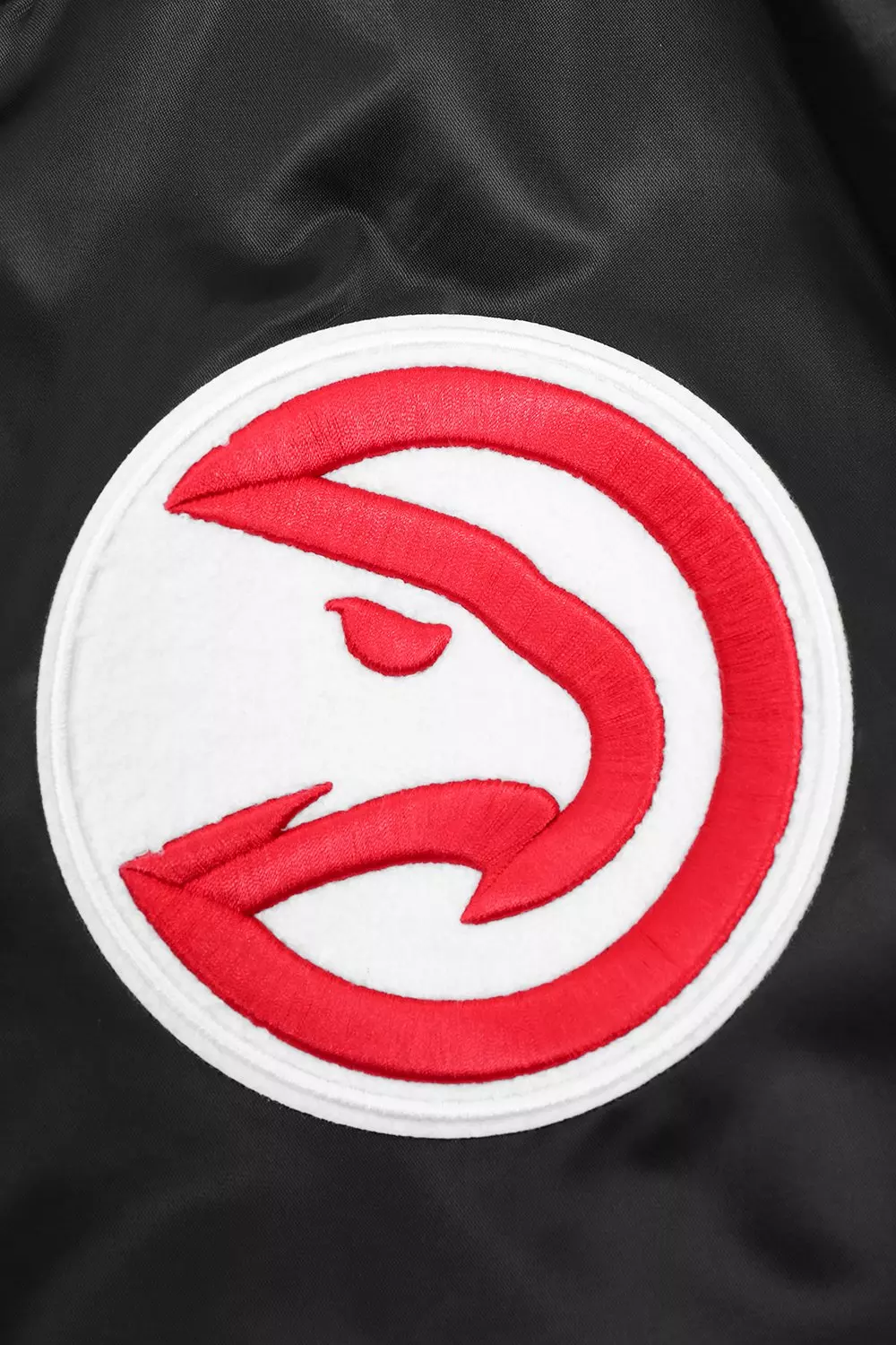 Pro Standard Men's NBA Atlanta Hawks Old English Rib Satin Varsity Jacket - Black/Red - BLACK/RED