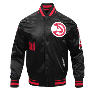 Pro Standard Men's NBA Atlanta Hawks Old English Rib Satin Varsity Jacket -Black/Red