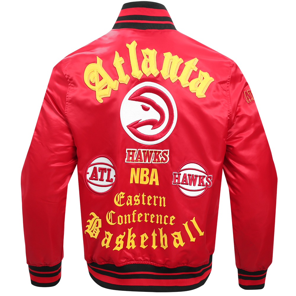 Pro Standard Men's NBA Atlanta Hawks Old English Rib Satin Varsity Jacket - Red/Black - RED/BLACK Thumbnail View 2