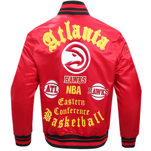 Pro Standard Men's NBA Atlanta Hawks Old English Rib Satin Varsity Jacket -Red/Black