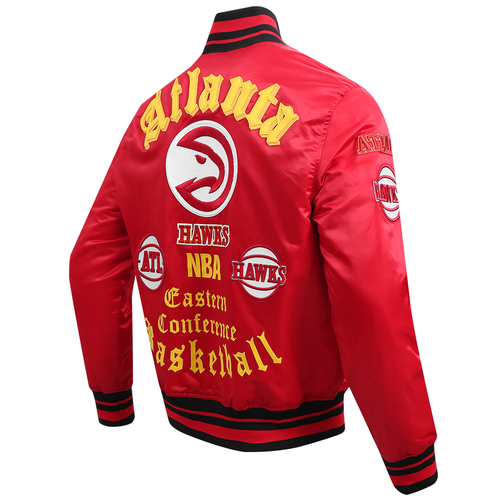 Pro Standard Men's NBA Atlanta Hawks Old English Rib Satin Varsity Jacket -Red/Black - RED/BLACK Thumbnail View 4