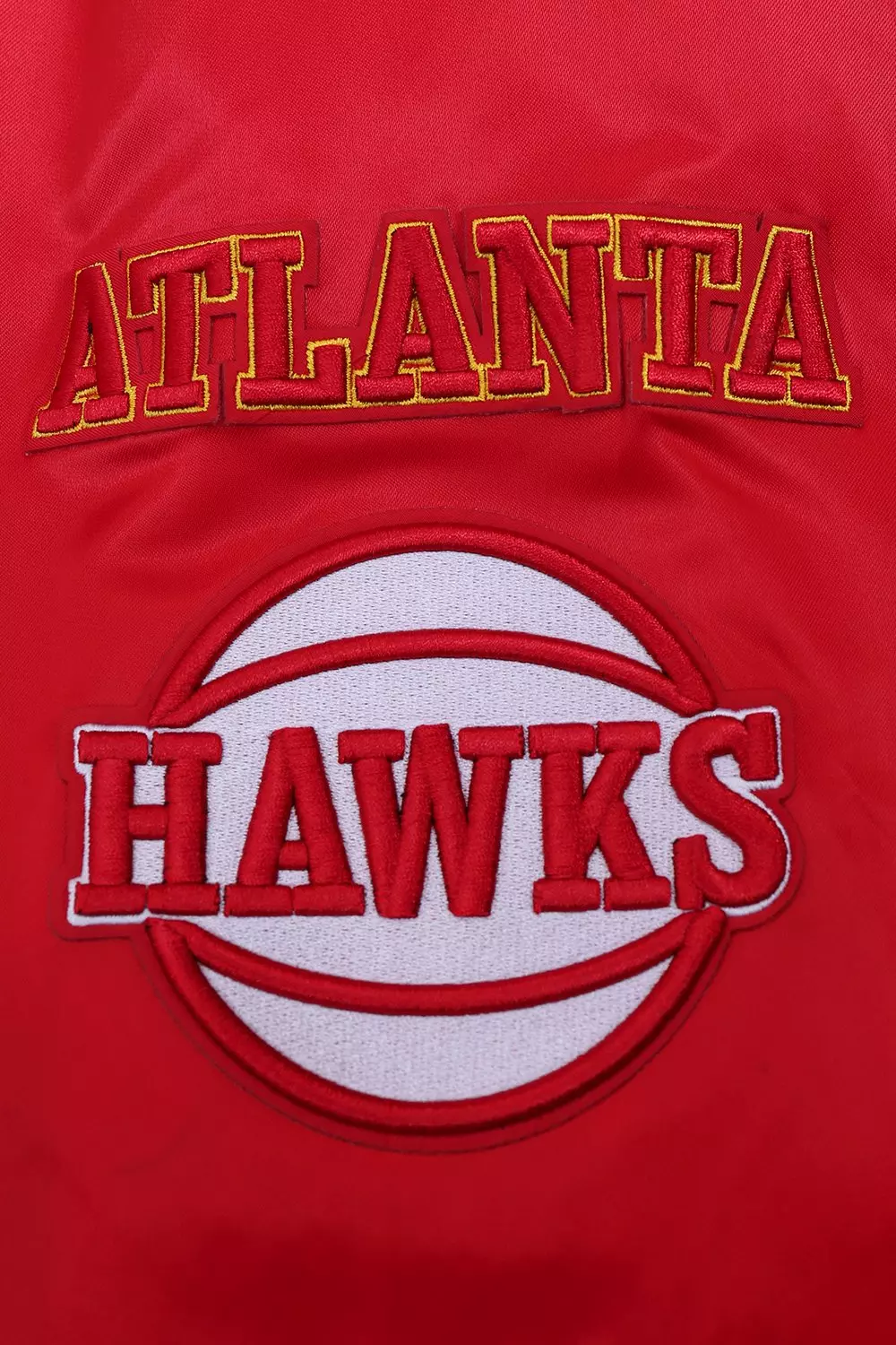 Pro Standard Men's NBA Atlanta Hawks Old English Rib Satin Varsity Jacket -Red/Black - RED/BLACK