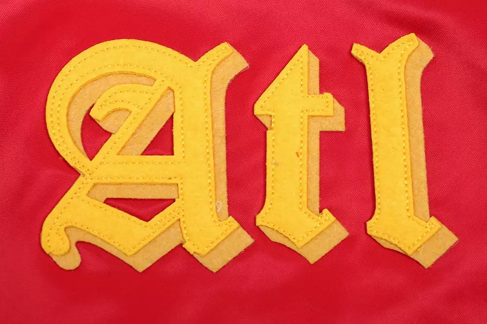 Pro Standard Men's NBA Atlanta Hawks Old English Rib Satin Varsity Jacket - Red/Black - RED/BLACK