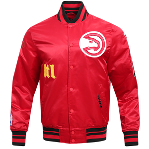 Pro Standard Men's NBA Atlanta Hawks Old English Rib Satin Varsity Jacket -Red/Black