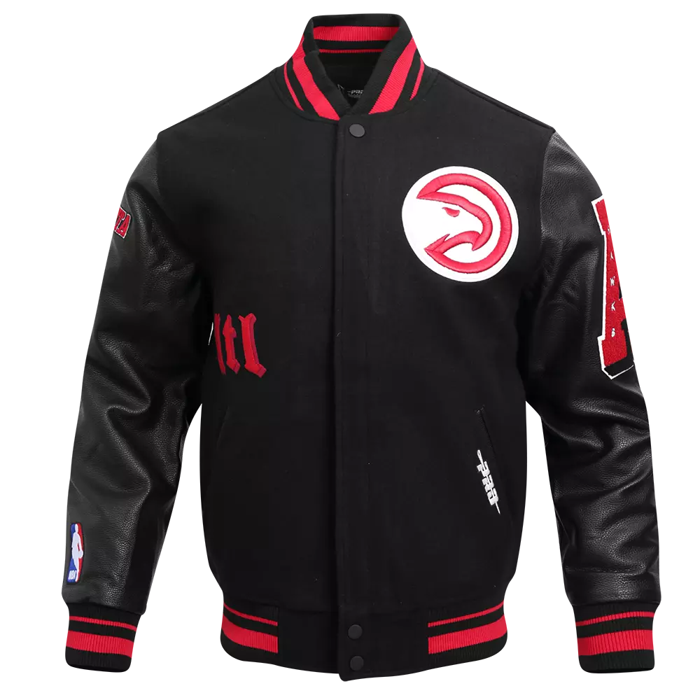 Pro Standard Men's NBA Atlanta Hawks Old English Rib Wool Varsity Jacket - Black/Red - BLACK/RED