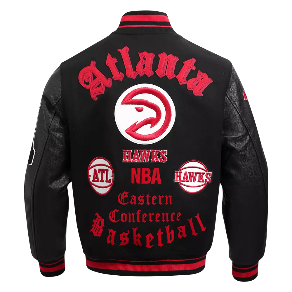 Pro Standard Men's NBA Atlanta Hawks Old English Rib Wool Varsity Jacket - Black/Red - BLACK/RED