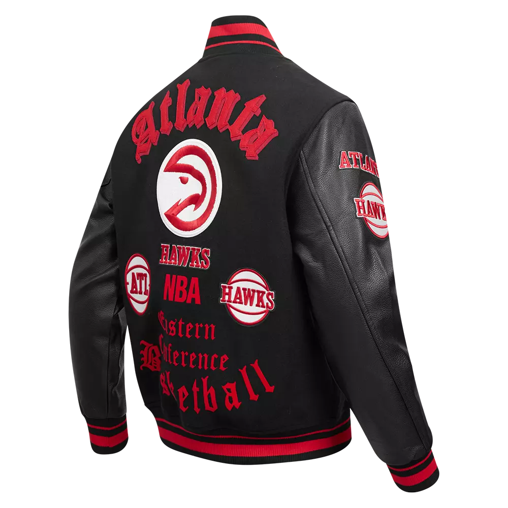 Pro Standard Men's NBA Atlanta Hawks Old English Rib Wool Varsity Jacket - Black/Red - BLACK/RED