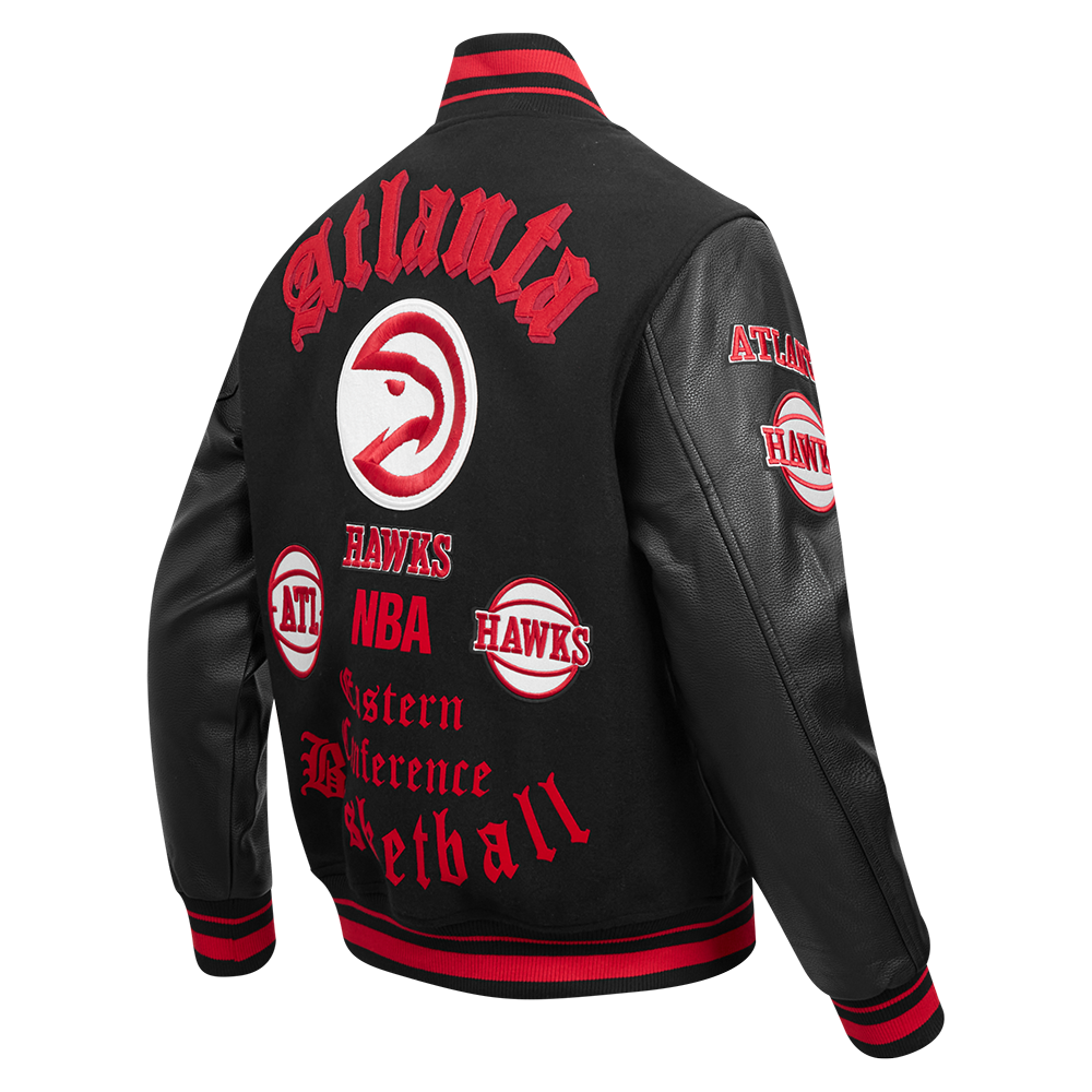 Pro Standard Men's NBA Atlanta Hawks Old English Rib Wool Varsity Jacket -Black/Red - BLACK/RED Thumbnail View 4
